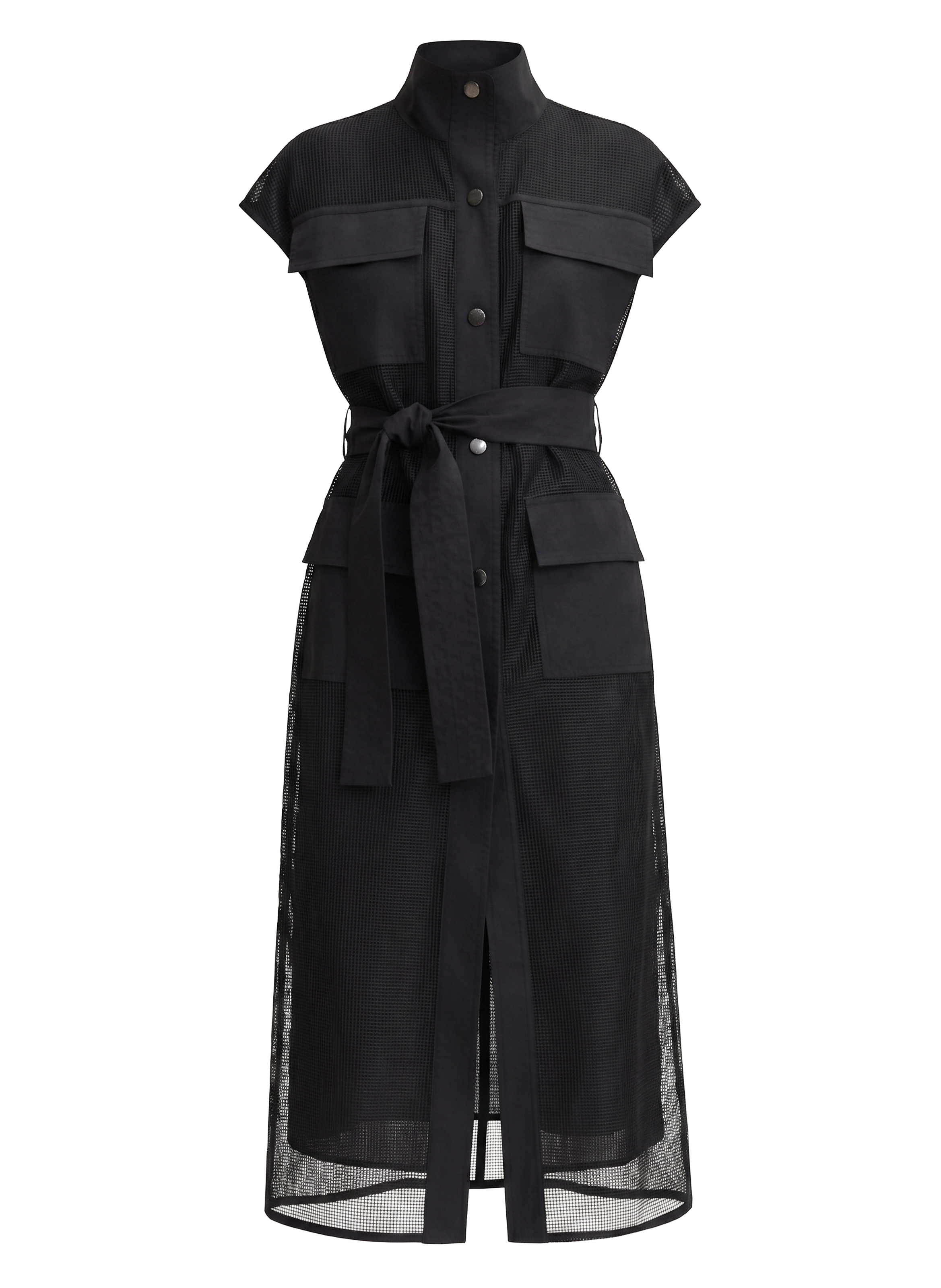 Midi-Kleid mit geradem Schnitt und Taillengürtel SIMORRA Schwarz