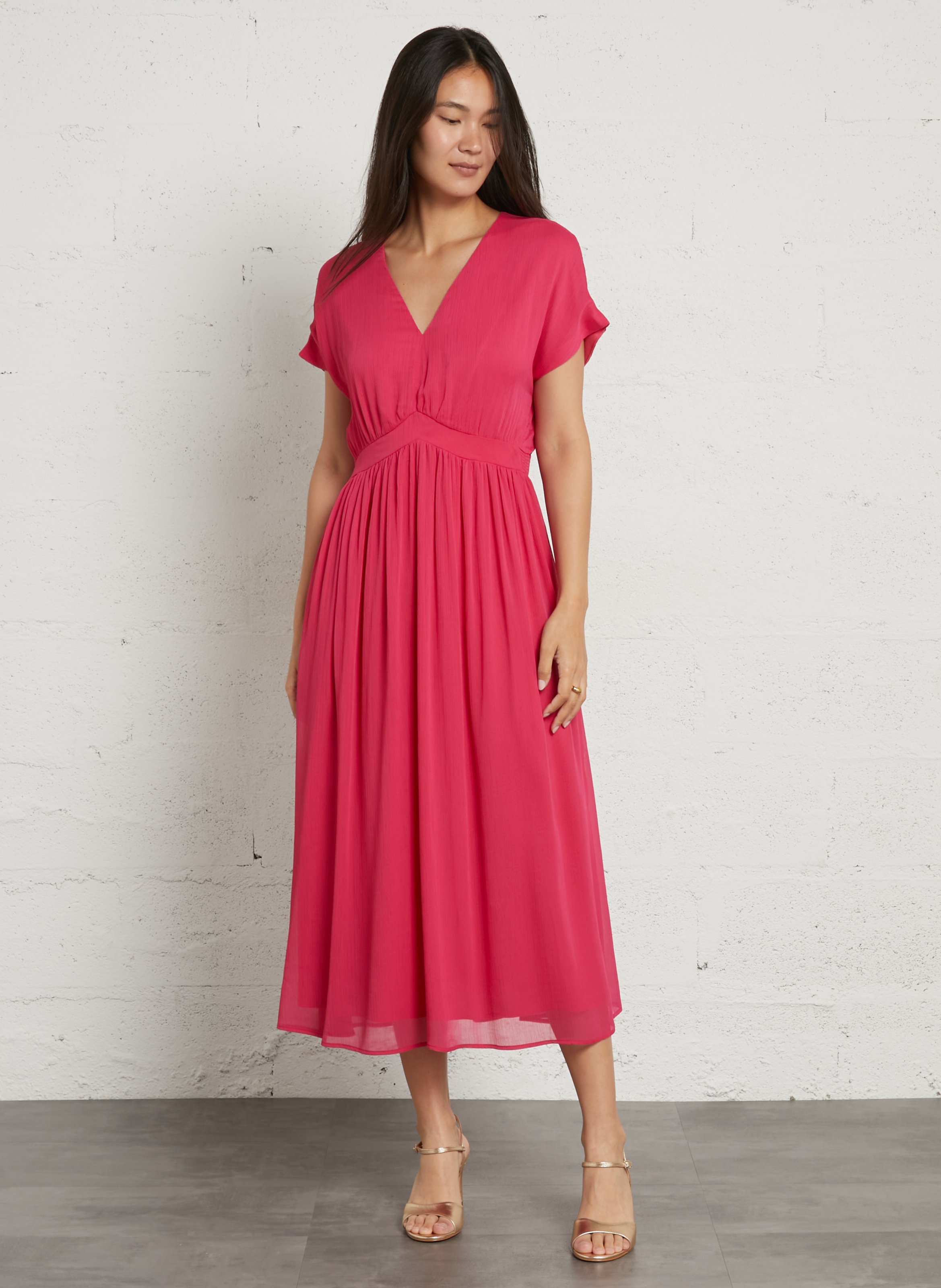Halflange jurk met V-hals SUD EXPRESS Roze