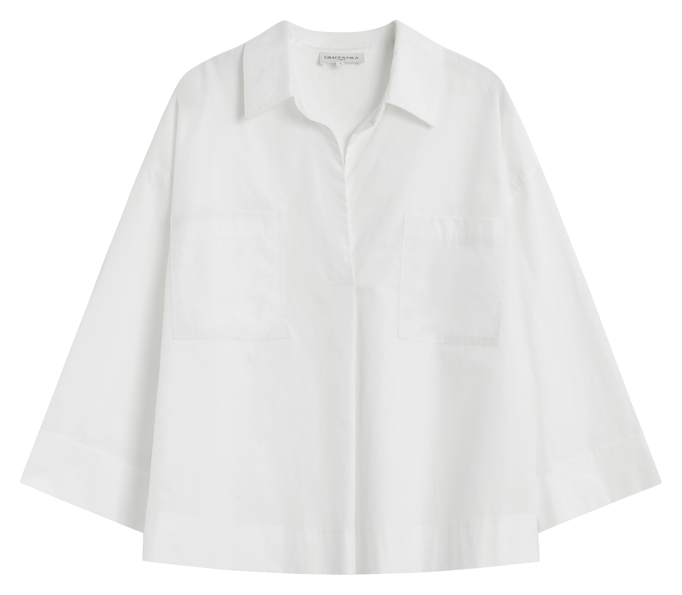 Oversized, katoenen blouse met klassieke kraag GRACE ET MILA Wit
