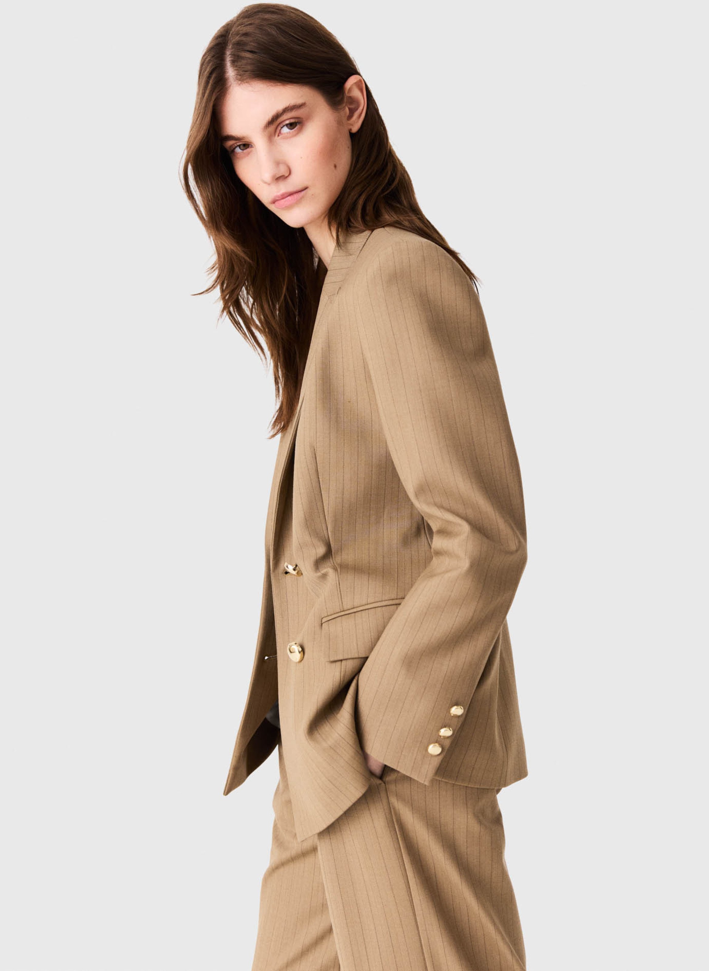 Fitted wool-blend suit jacket MAJE Beige