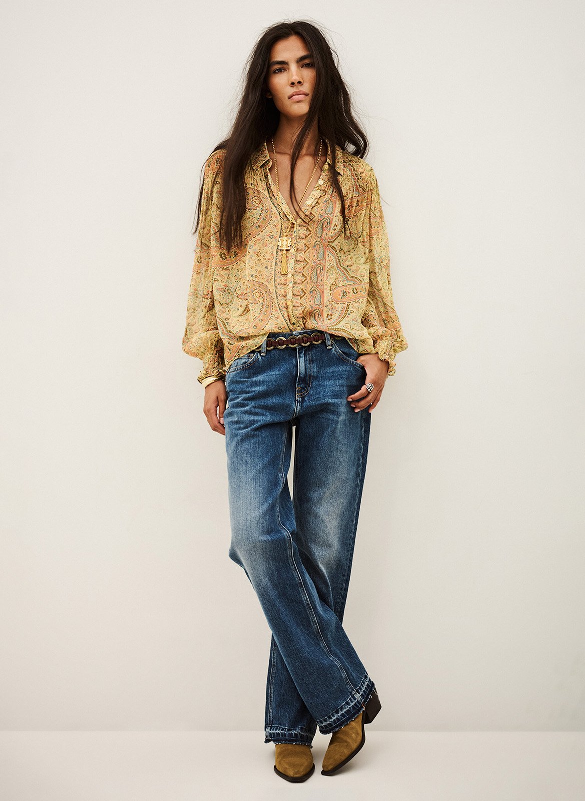 Gedrukte vloeibare blouse met knoopjes BA&SH Geel