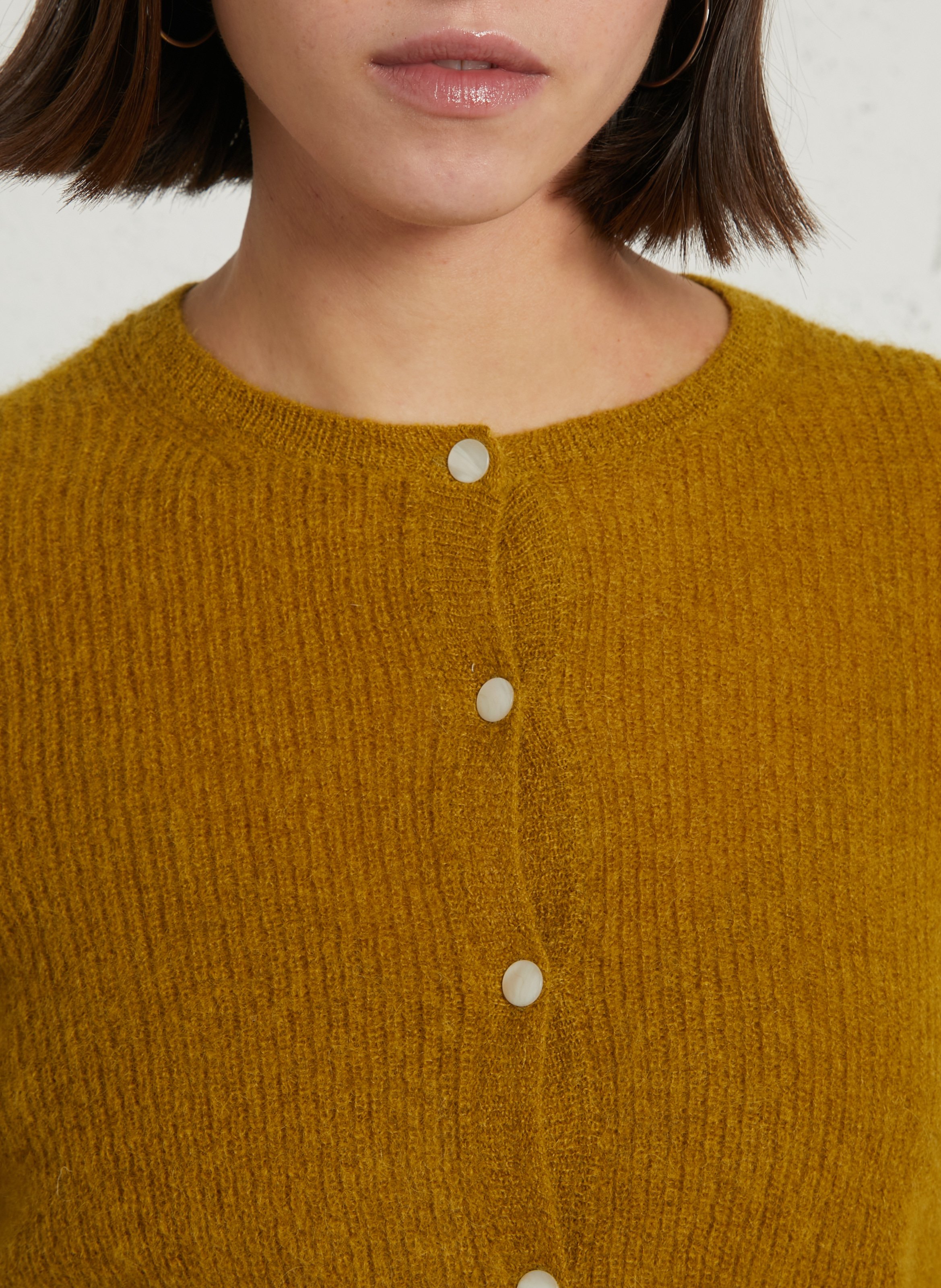 Straight round-neck knit cardigan DES PETITS HAUTS Green