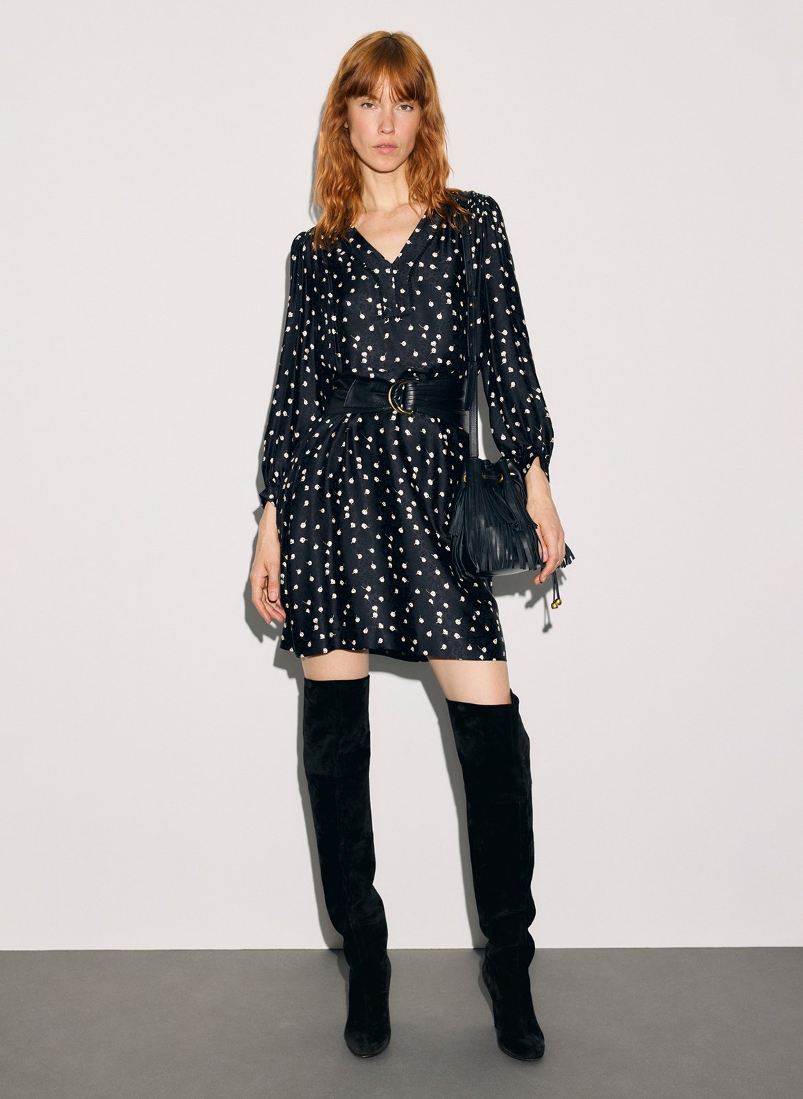 Robe fluide col v imprimée GERARD DAREL Noir