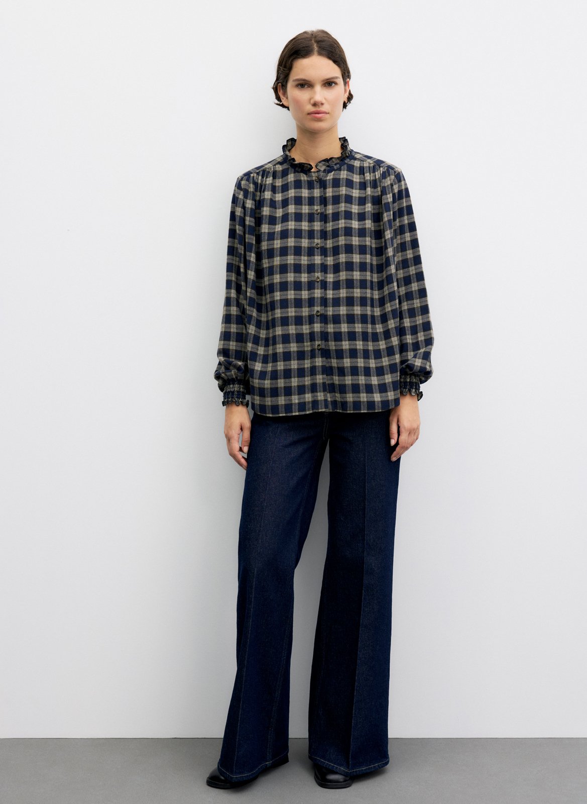 Straight shirt with high collar in checkered pattern GERARD DAREL Blue