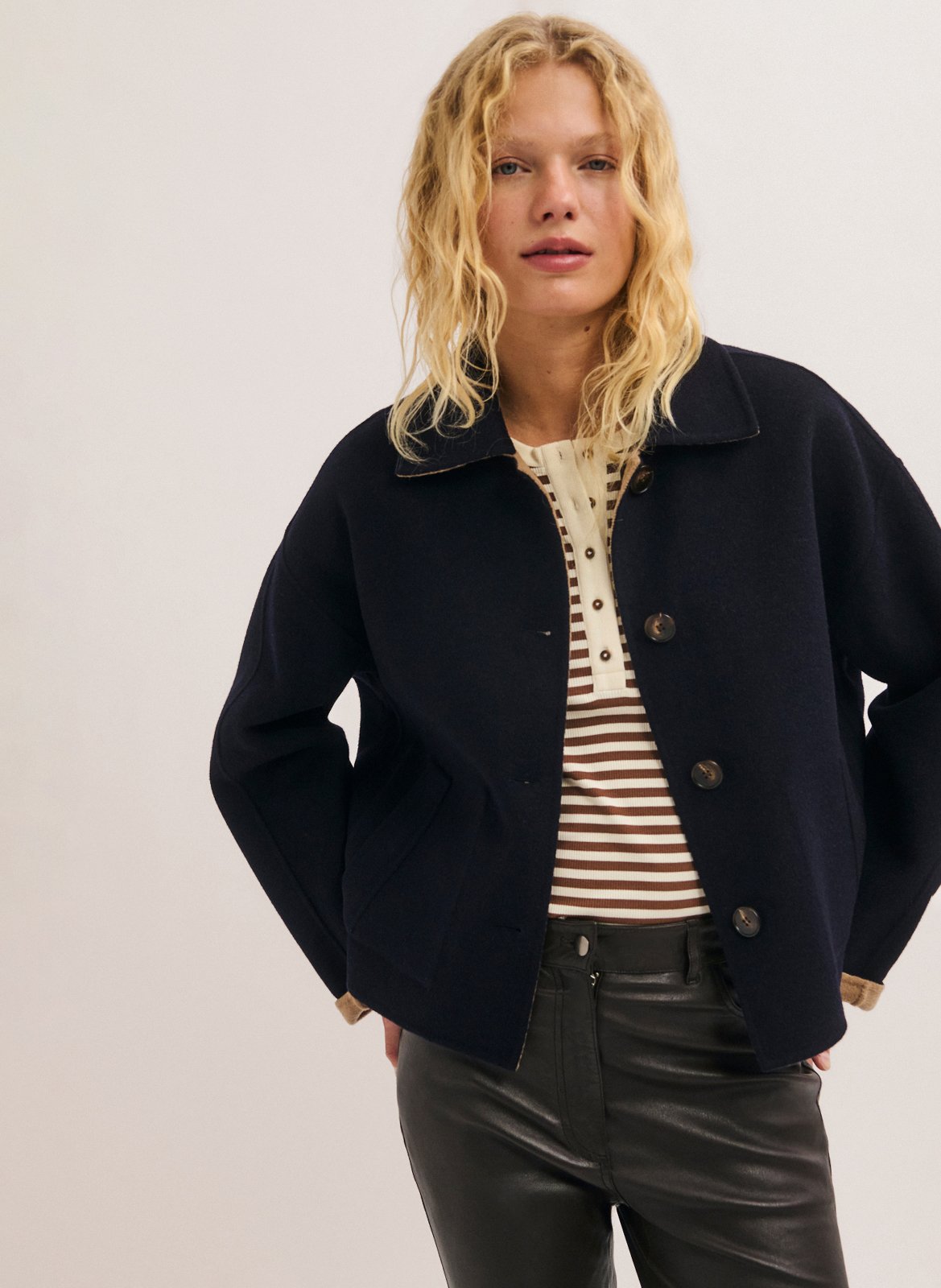 Veste réversible col classique en laine PABLO Bleu