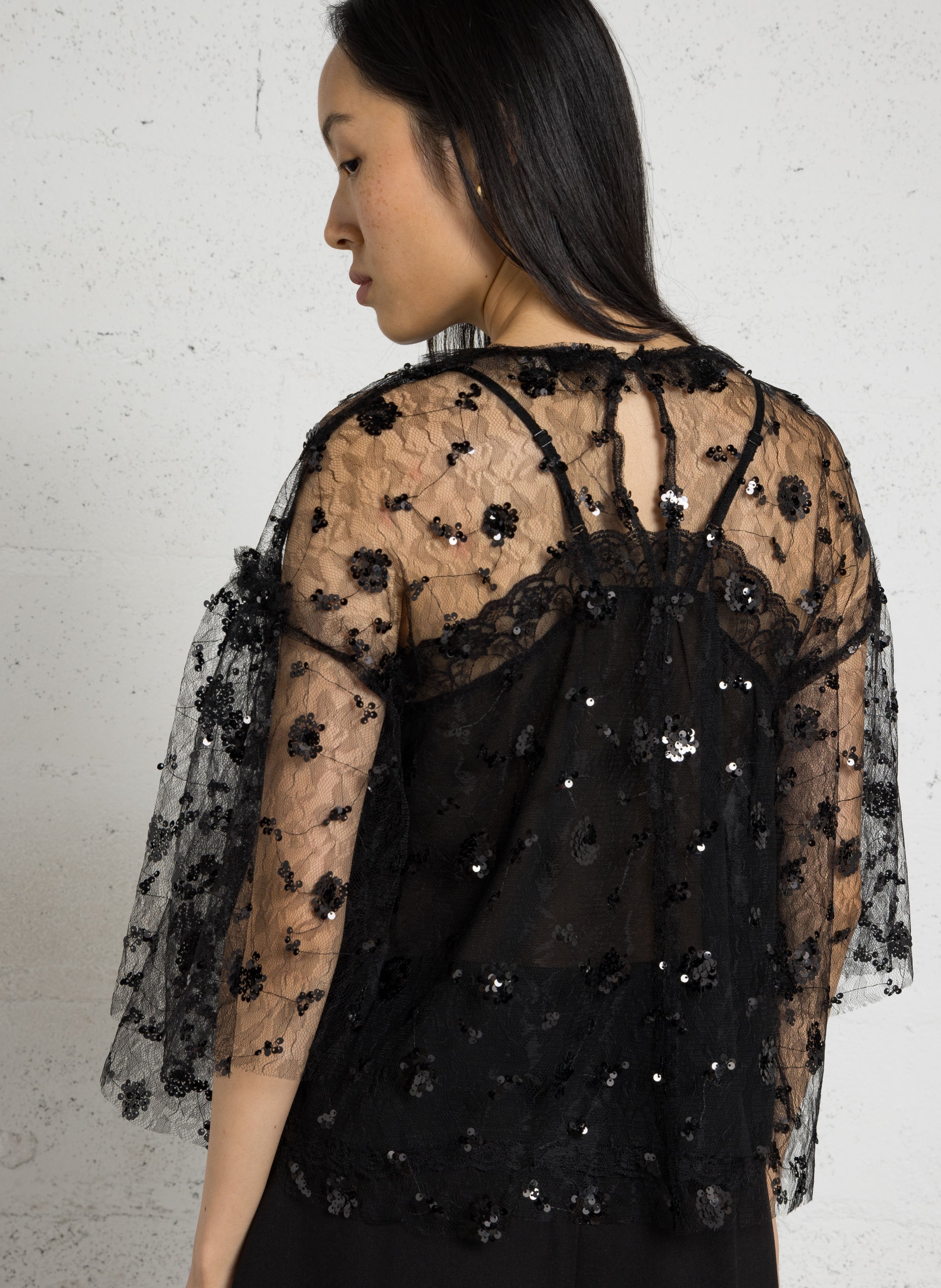 Top transparent manches courtes STELLA NOVA Noir