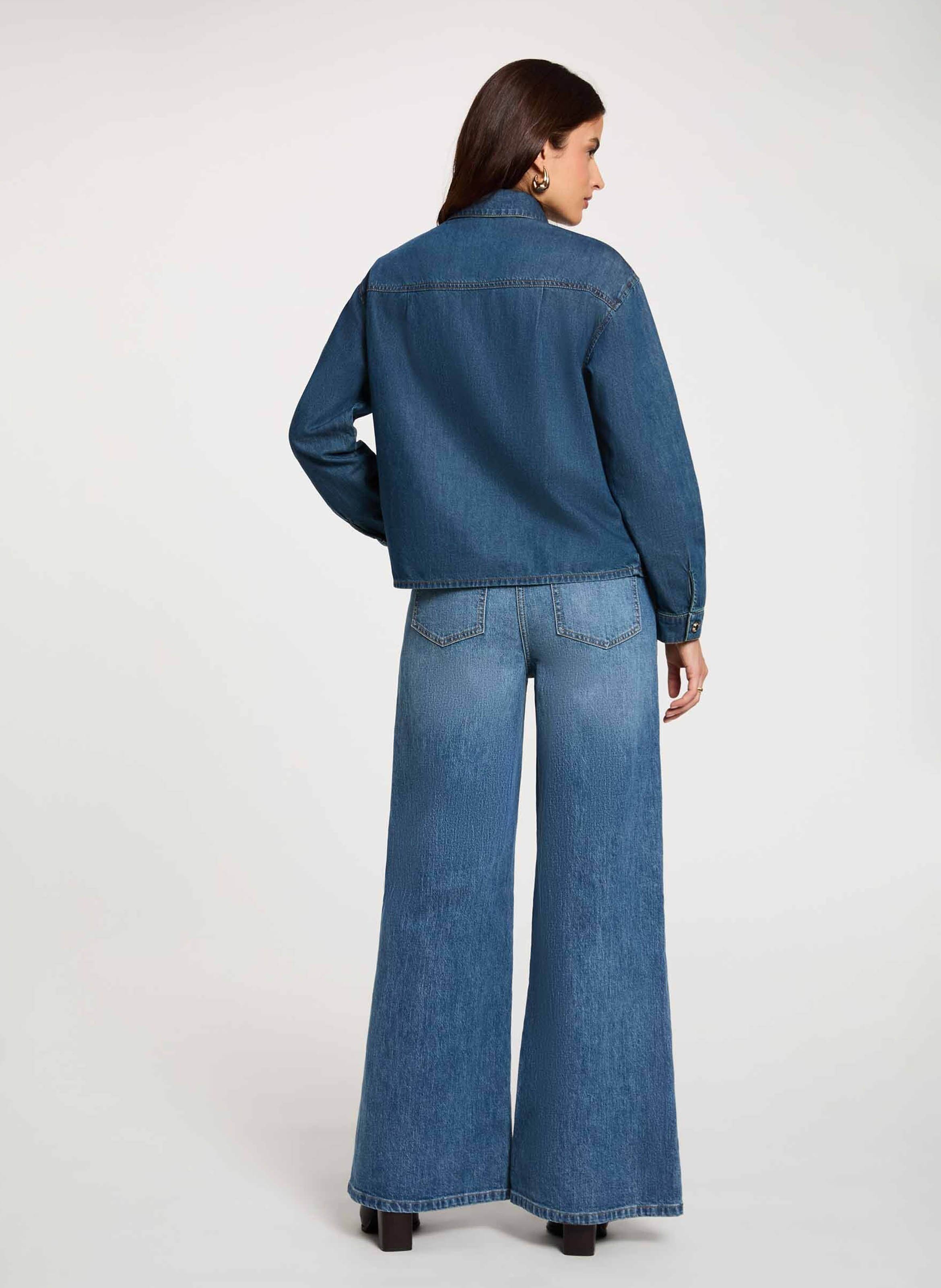Wide-leg cotton-blend jeans MORGAN Blue