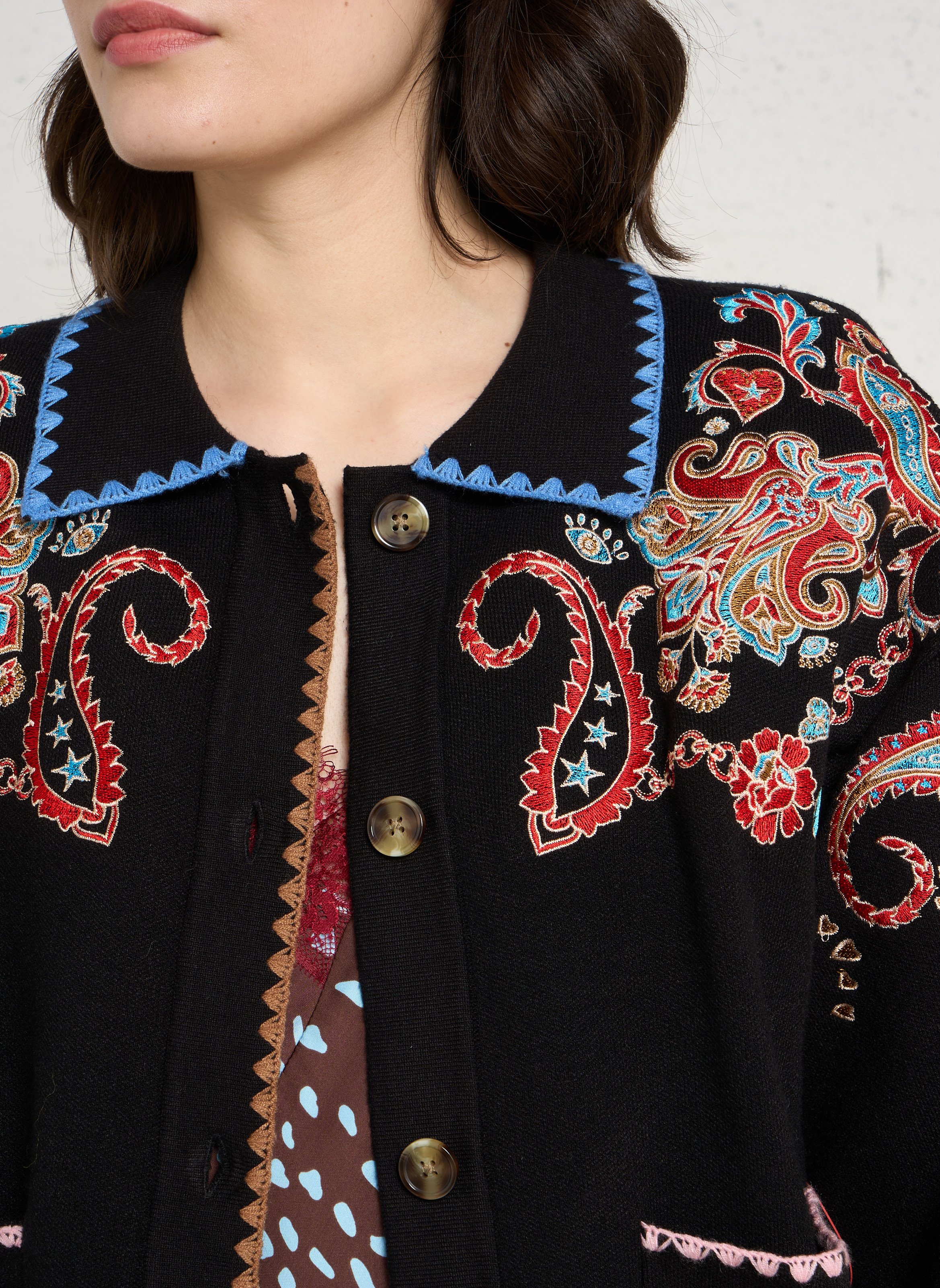 Straight embroidered cardigan NEVER FULLY DRESSED Black