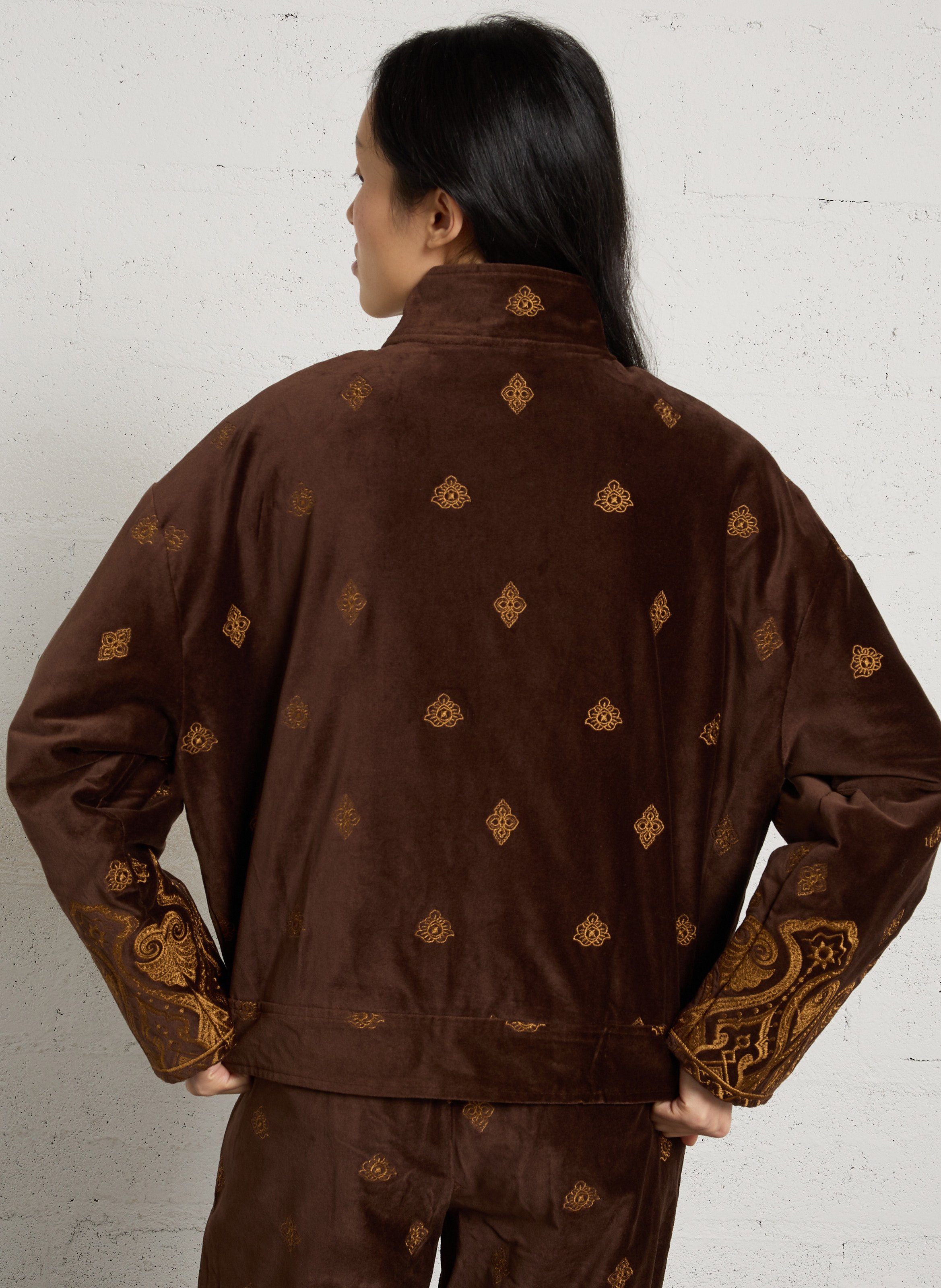 Straight high-neck velvet jacket LA PETITE ETOILE Brown