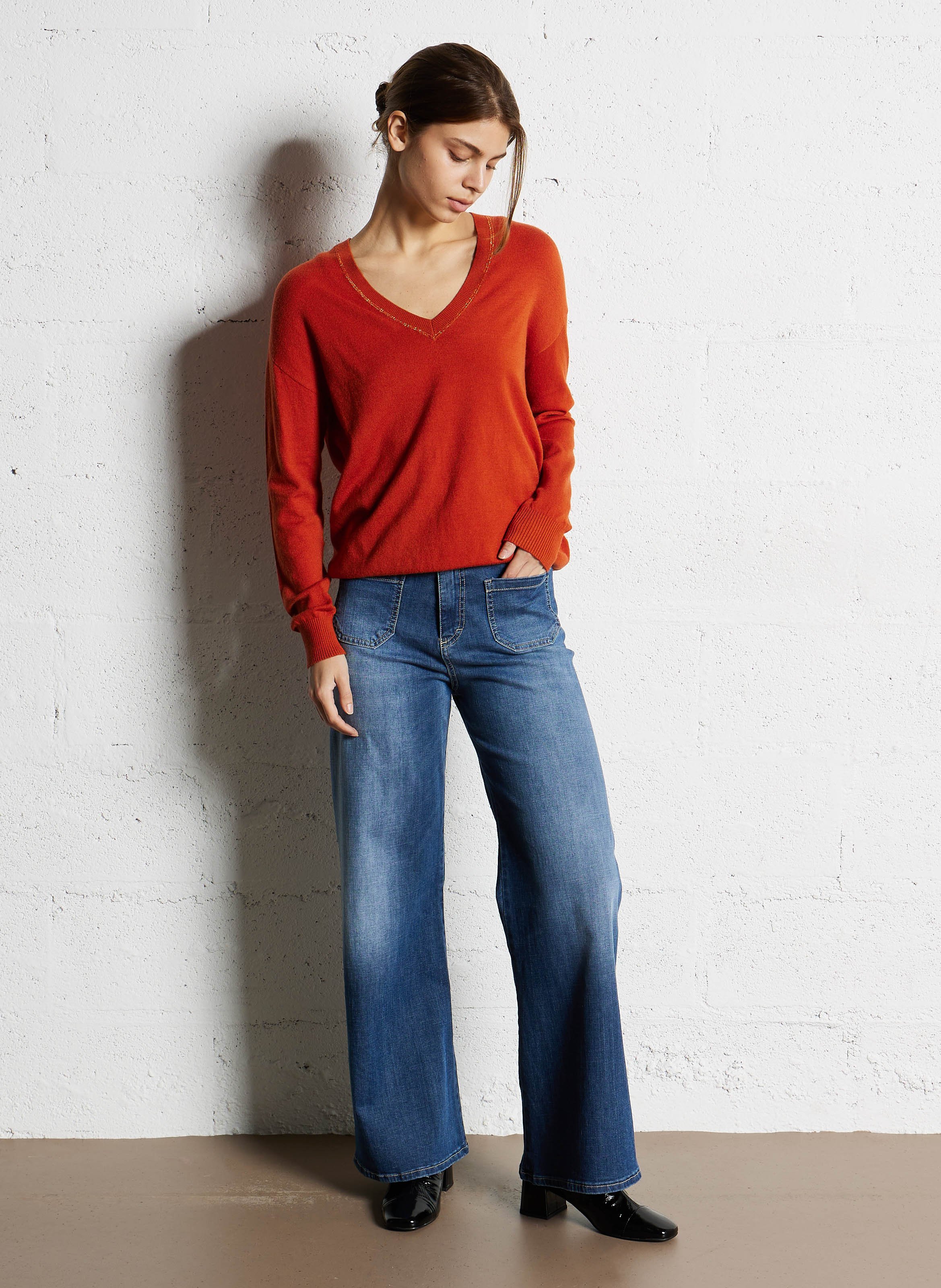 Jean flare en coton mélangé PLEASE Bleu