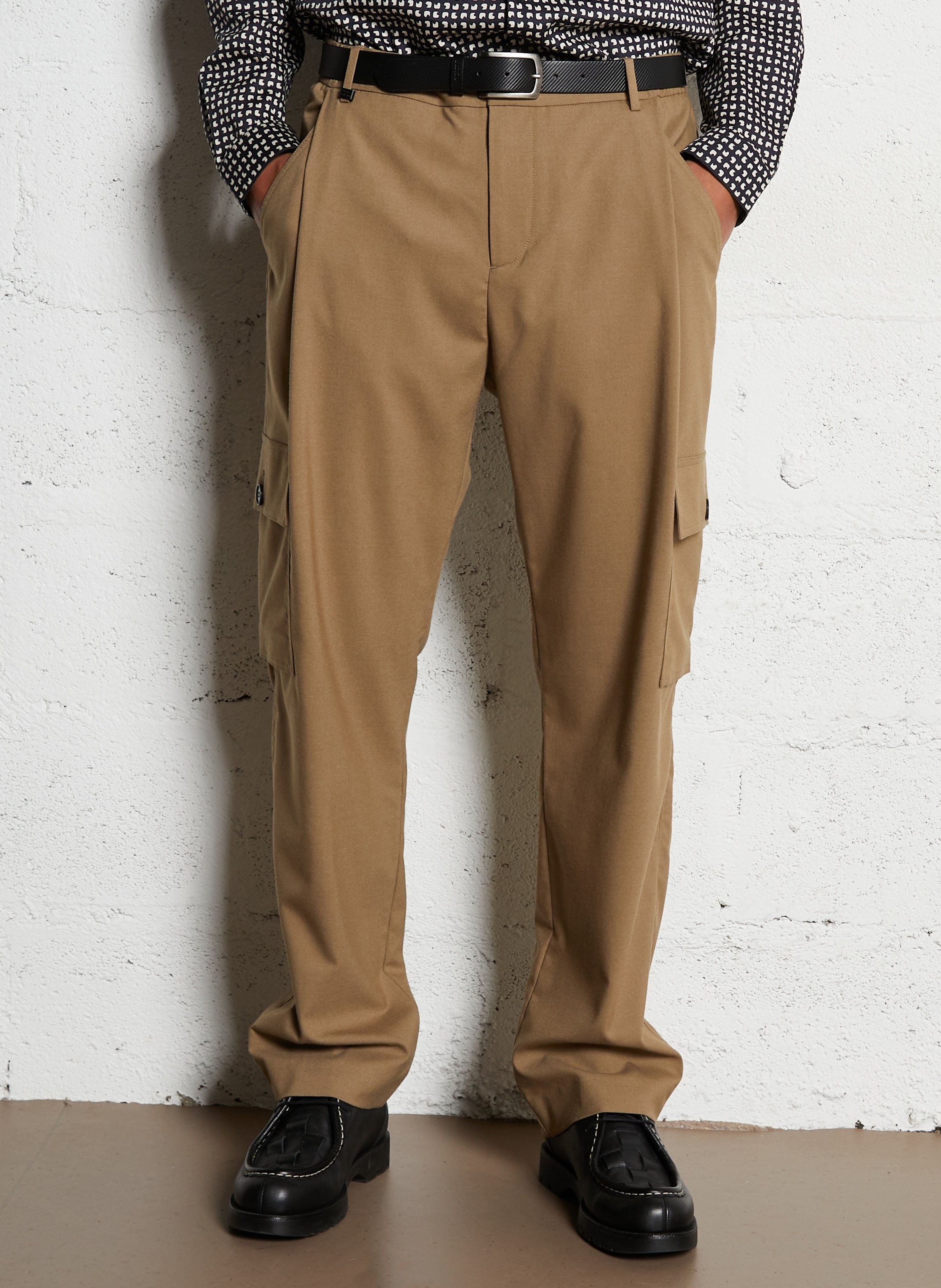 Solid cargo straight pants with pockets IKKS Beige