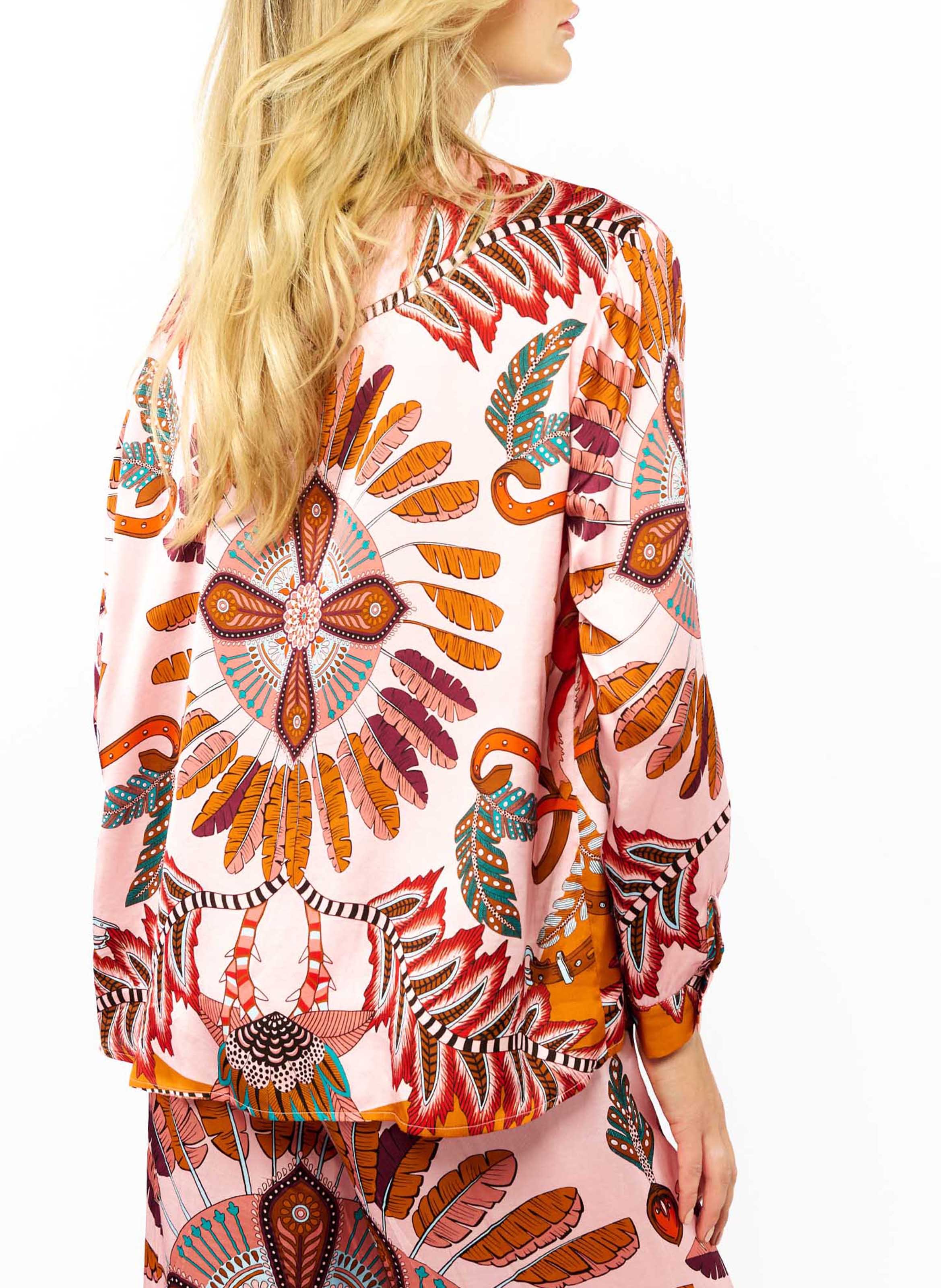 Straight printed shirt with classic collar WILD Pink