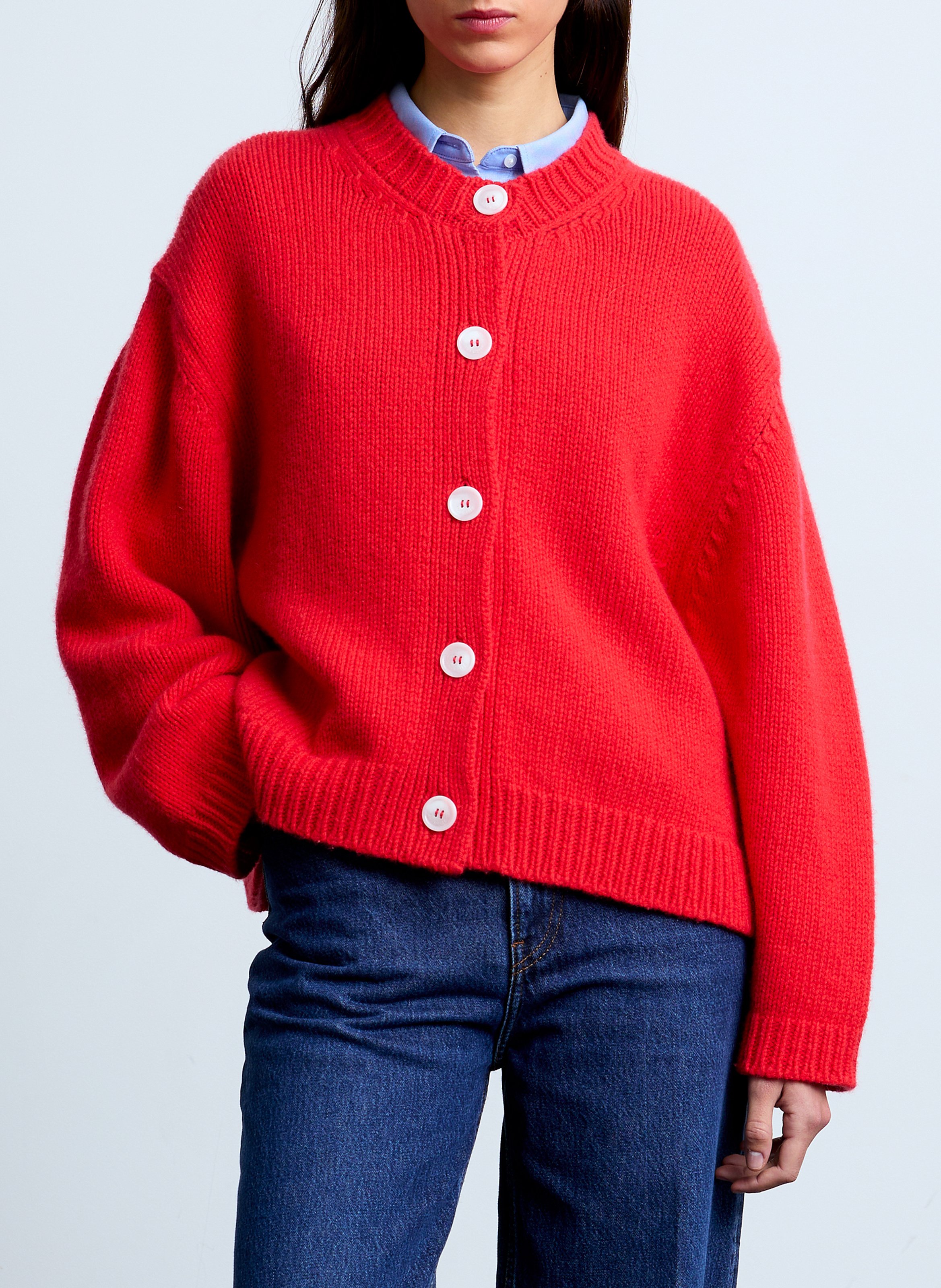 Gilet ample col rond en laine et cachemire SURPRISE Rouge