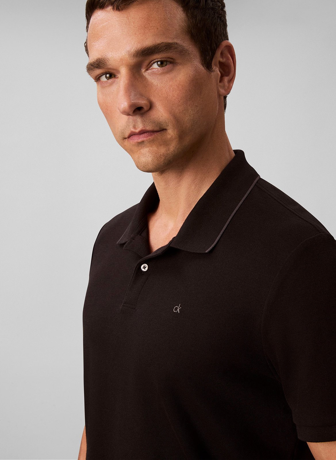 Polo col classique en coton CALVIN KLEIN Noir