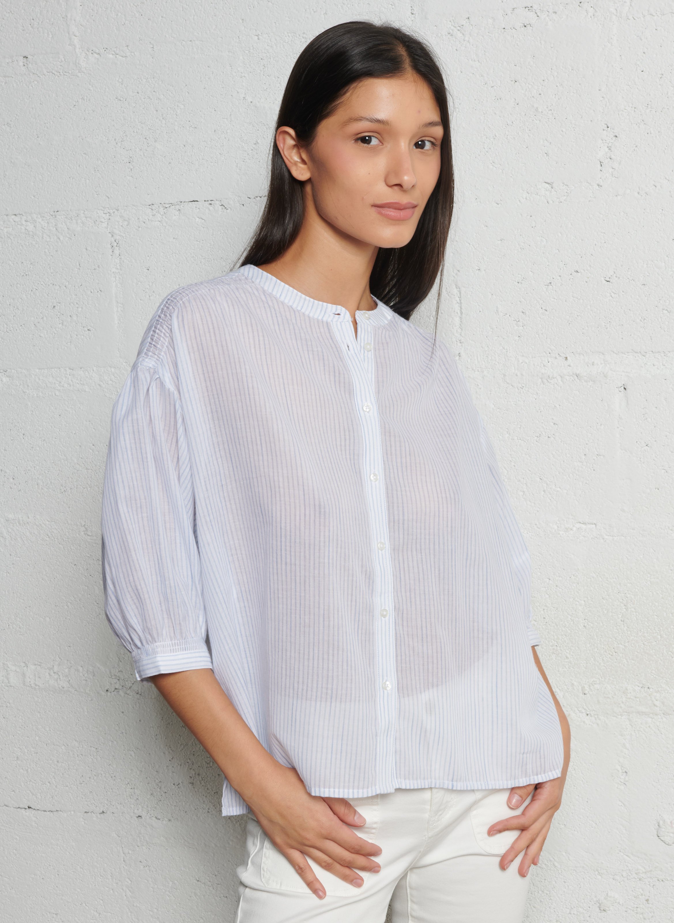 Katoenen blouse met ronde hals MAISON 123 Blauw