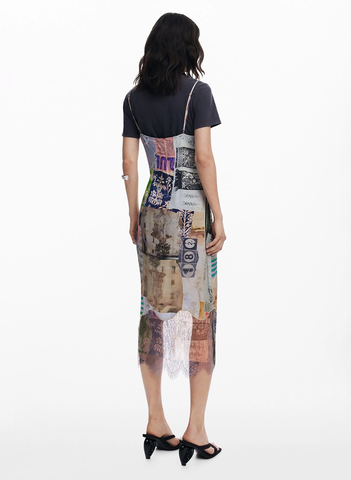 Robe midi col rond DESIGUAL Marron