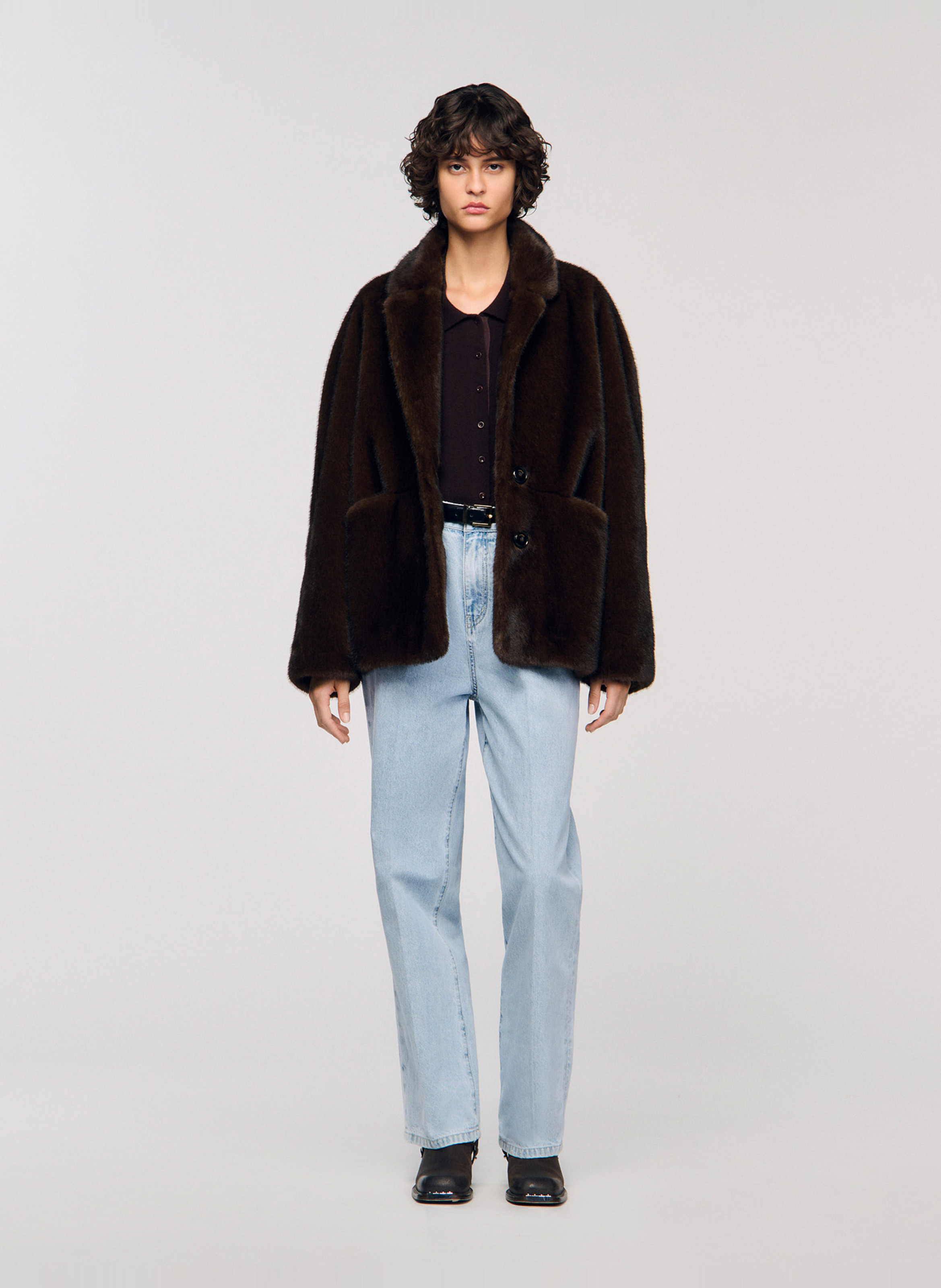 Jas met reverskraag van imitatiebont SANDRO Bruin