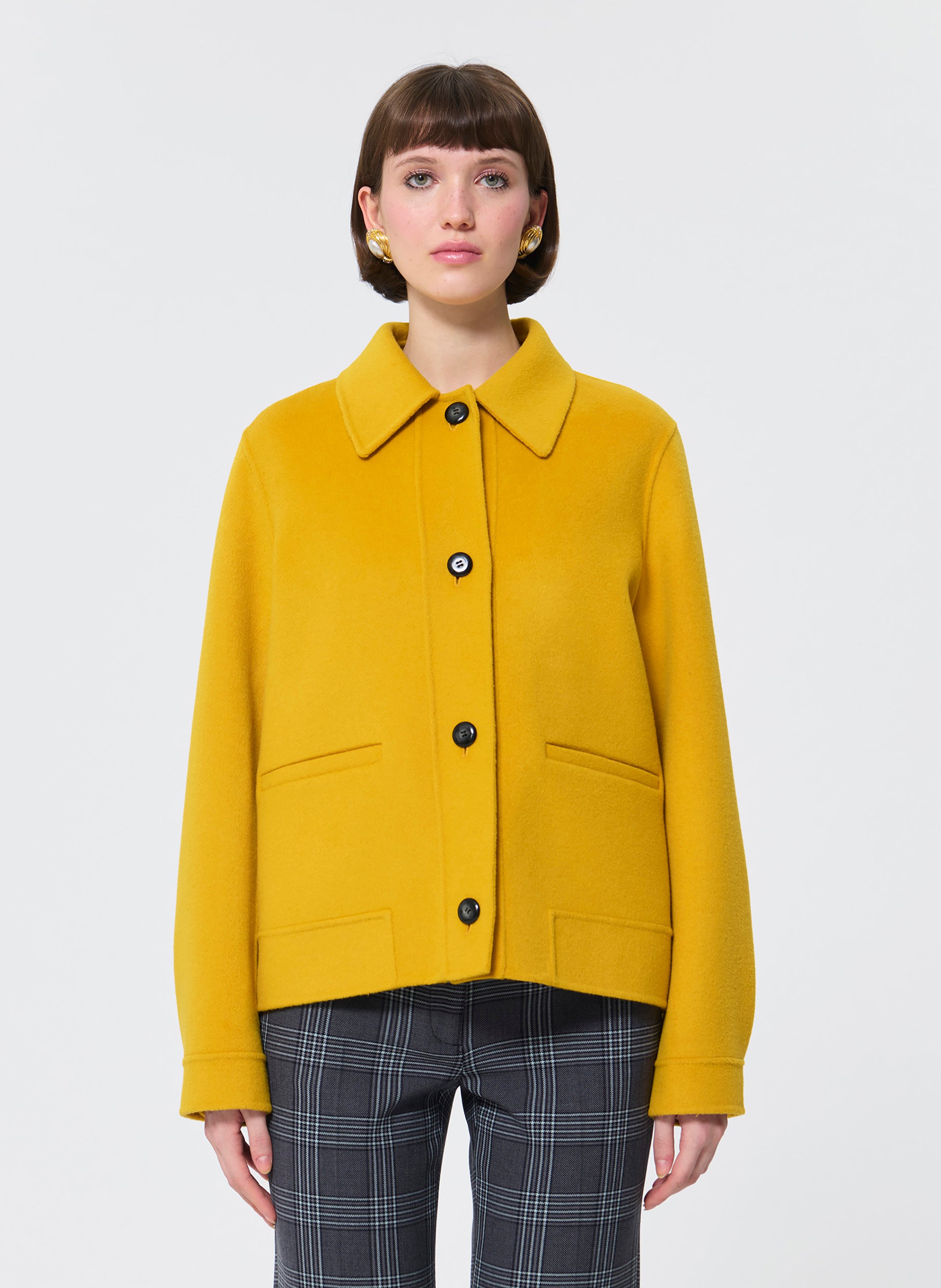 Single-breasted straight coat in mixed wool TARA JARMON Yellow