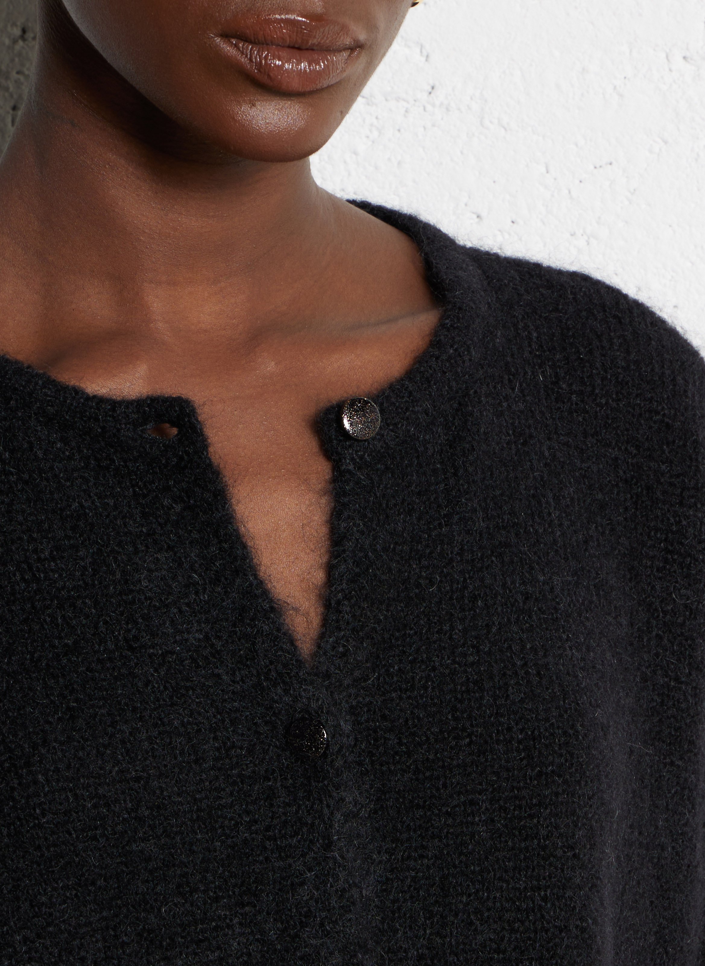 Round-neck mixed-knit cardigan DES PETITS HAUTS Black