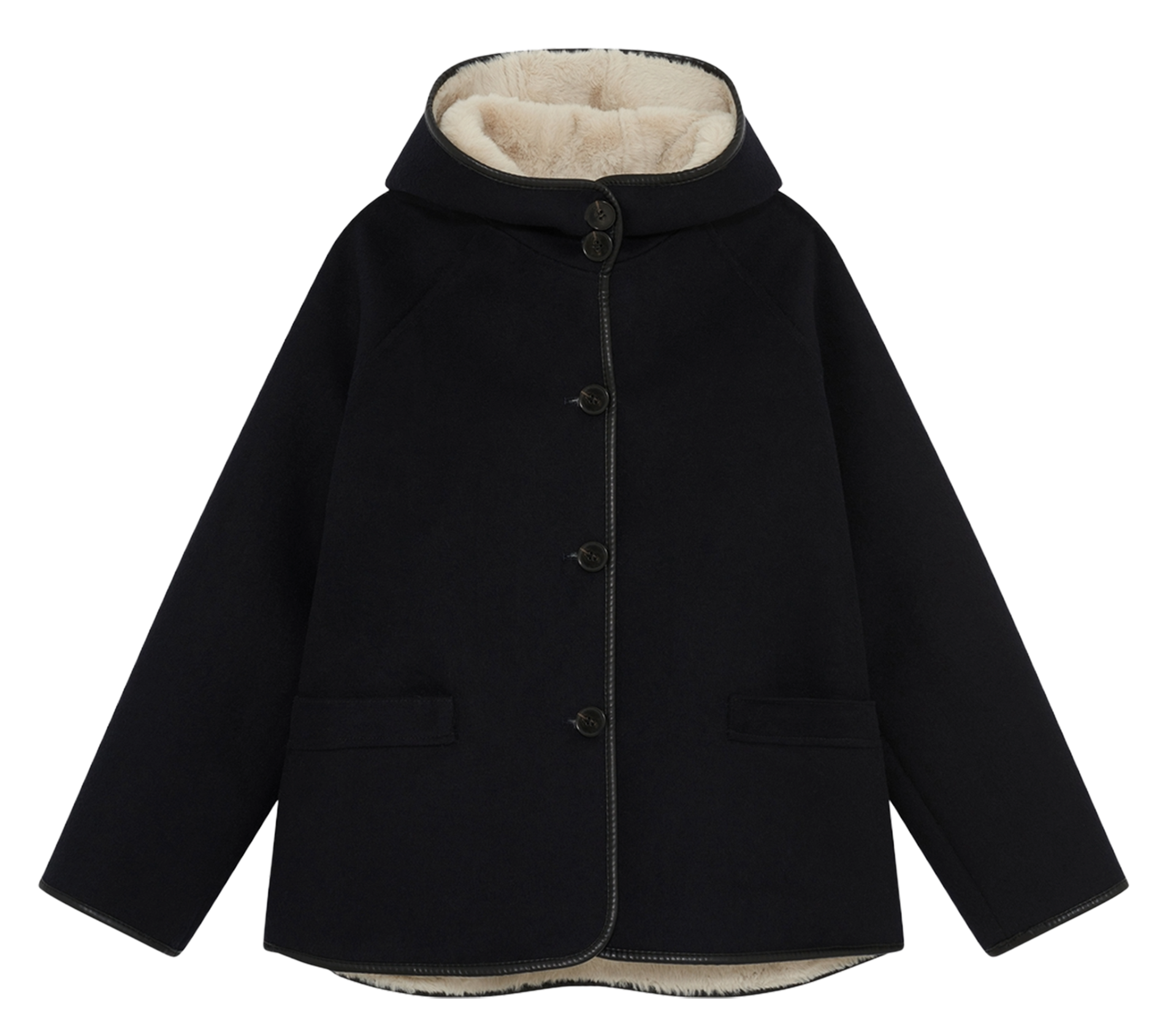 Manteau à capuche en laine mélangée Bleu