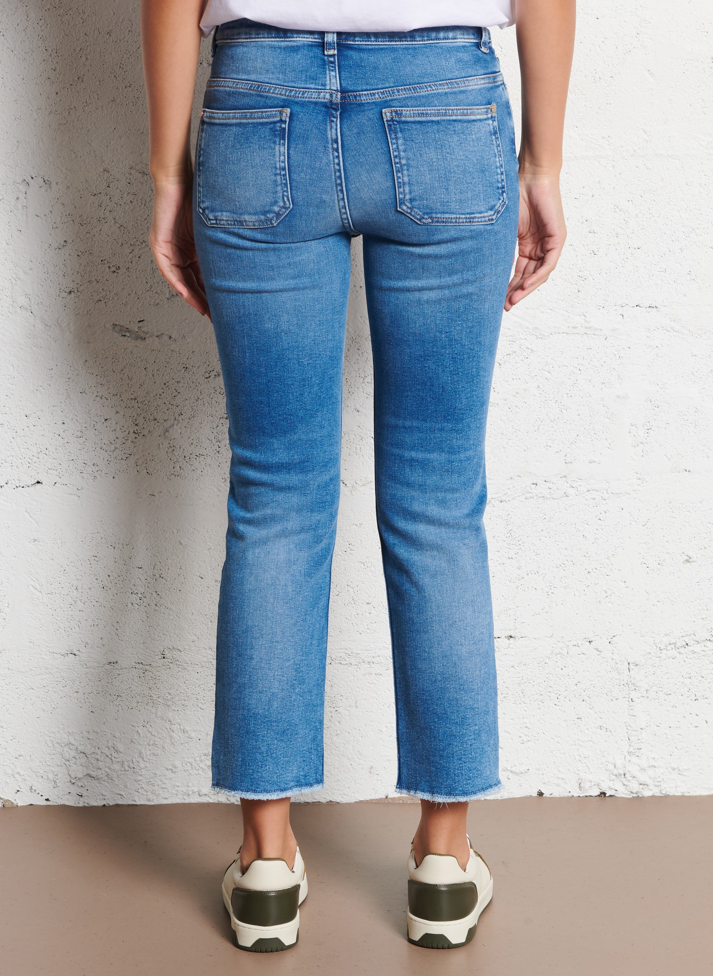 Jean droit en coton mélangé Bleu