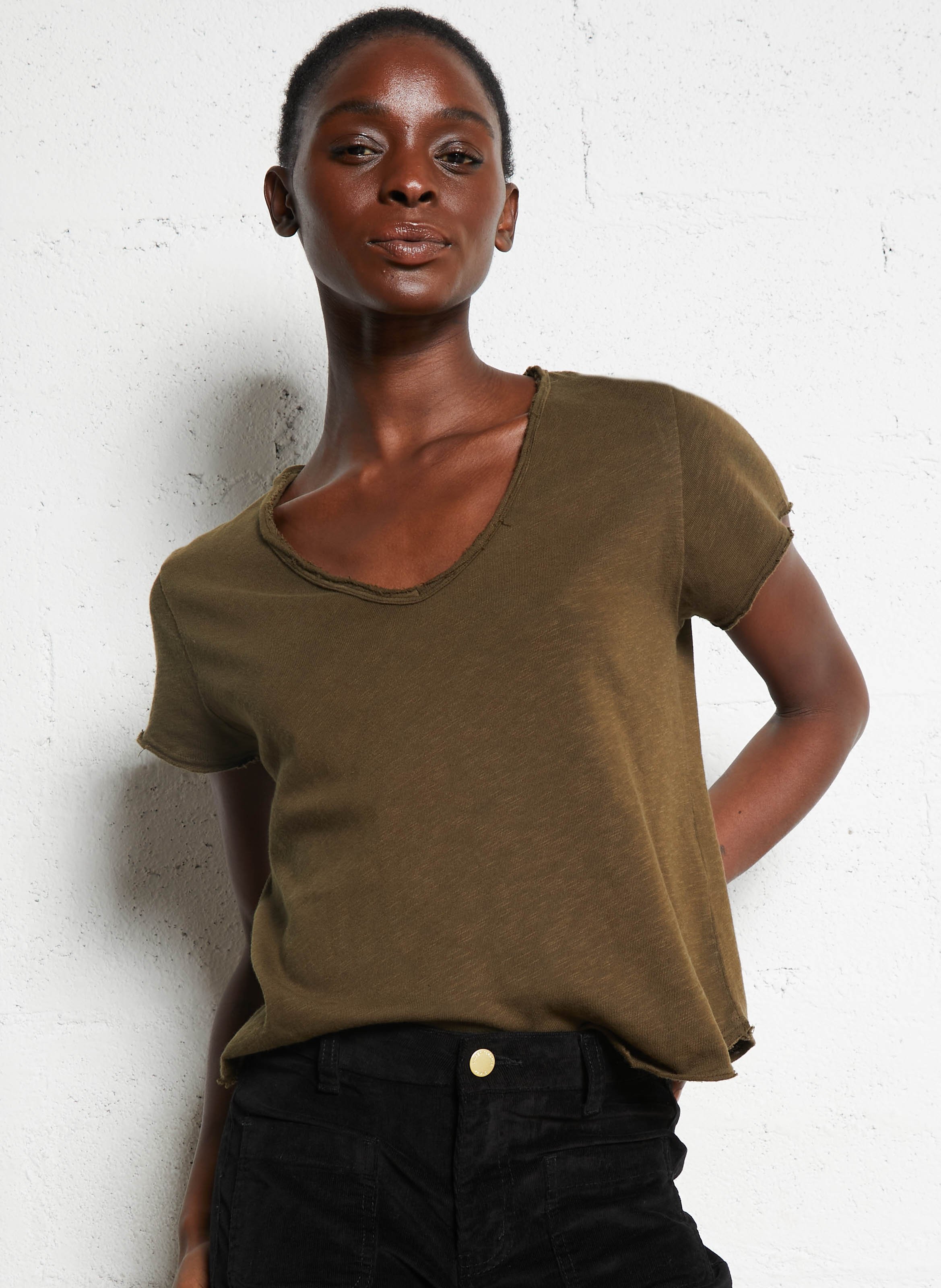 Tee-shirt droit col V en coton AMERICAN VINTAGE