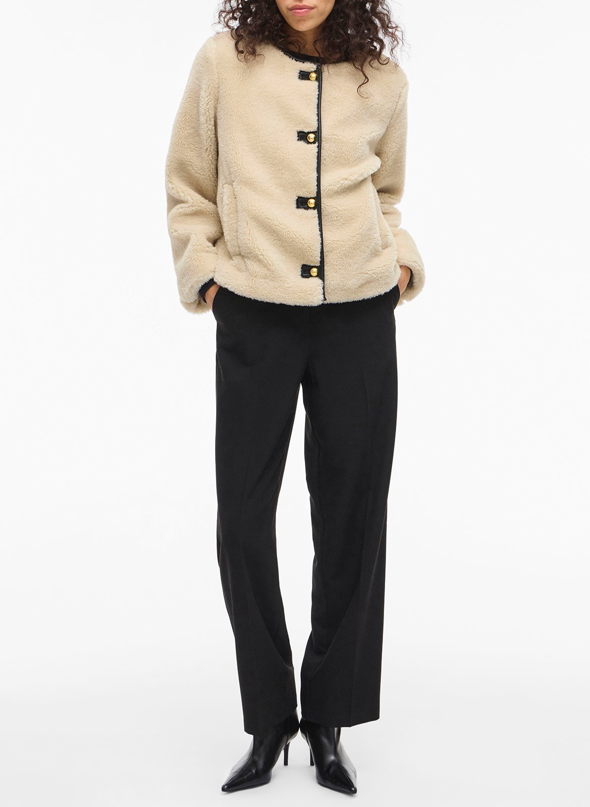 Round-neck faux-fur coat VILA Beige