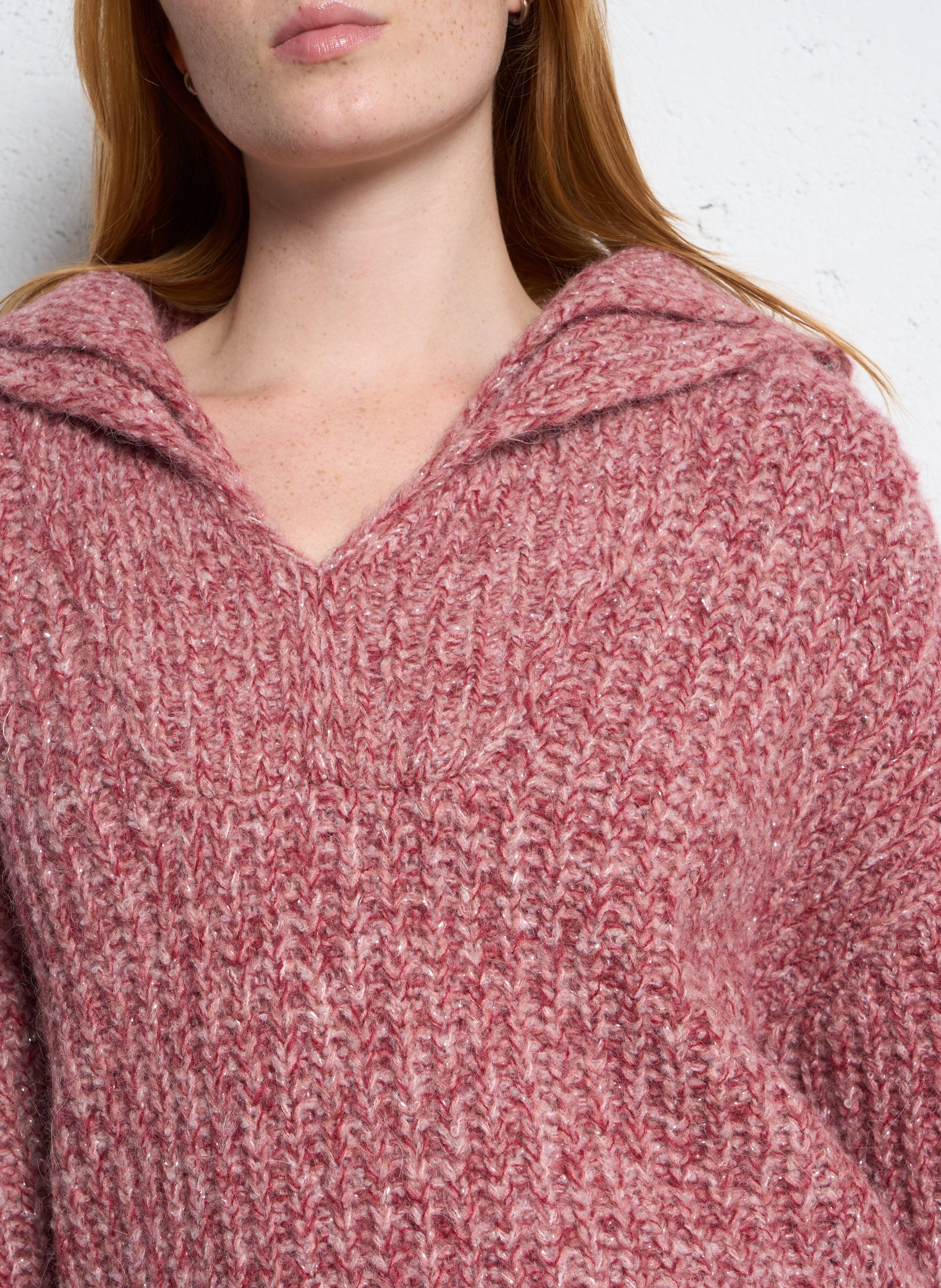 Pull droit col roulé en maille MAISON 123 Rose