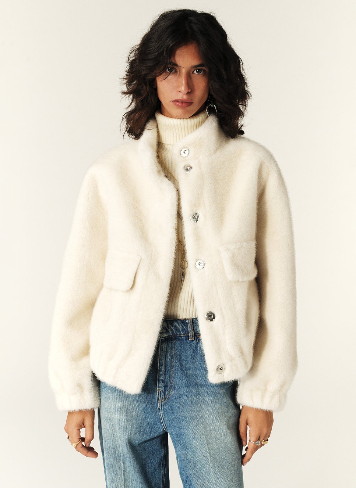 Veste ample col montant en fourrure synthétique BA&SH Beige