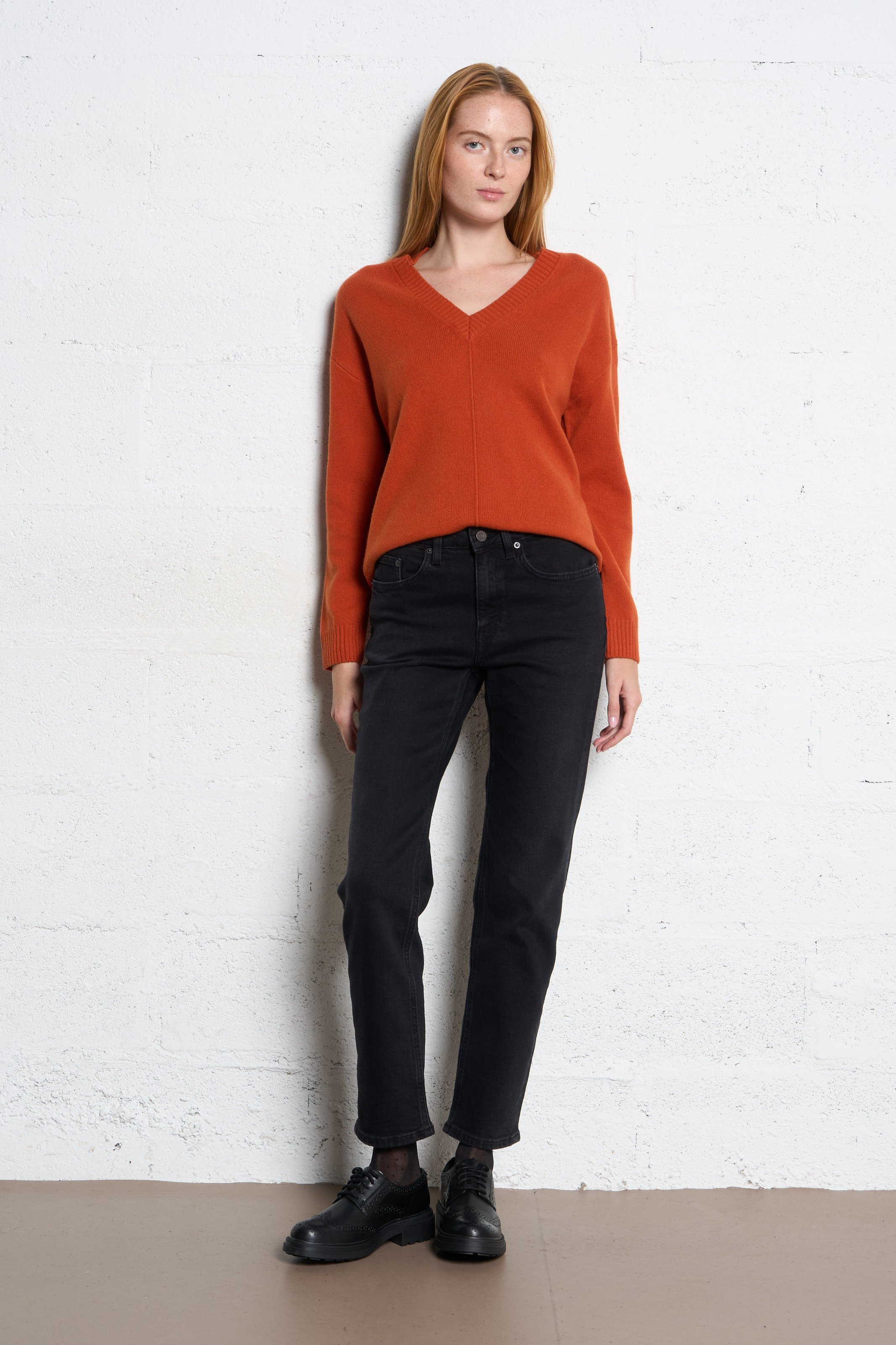 Pull oversize col V en laine SUD EXPRESS Orange