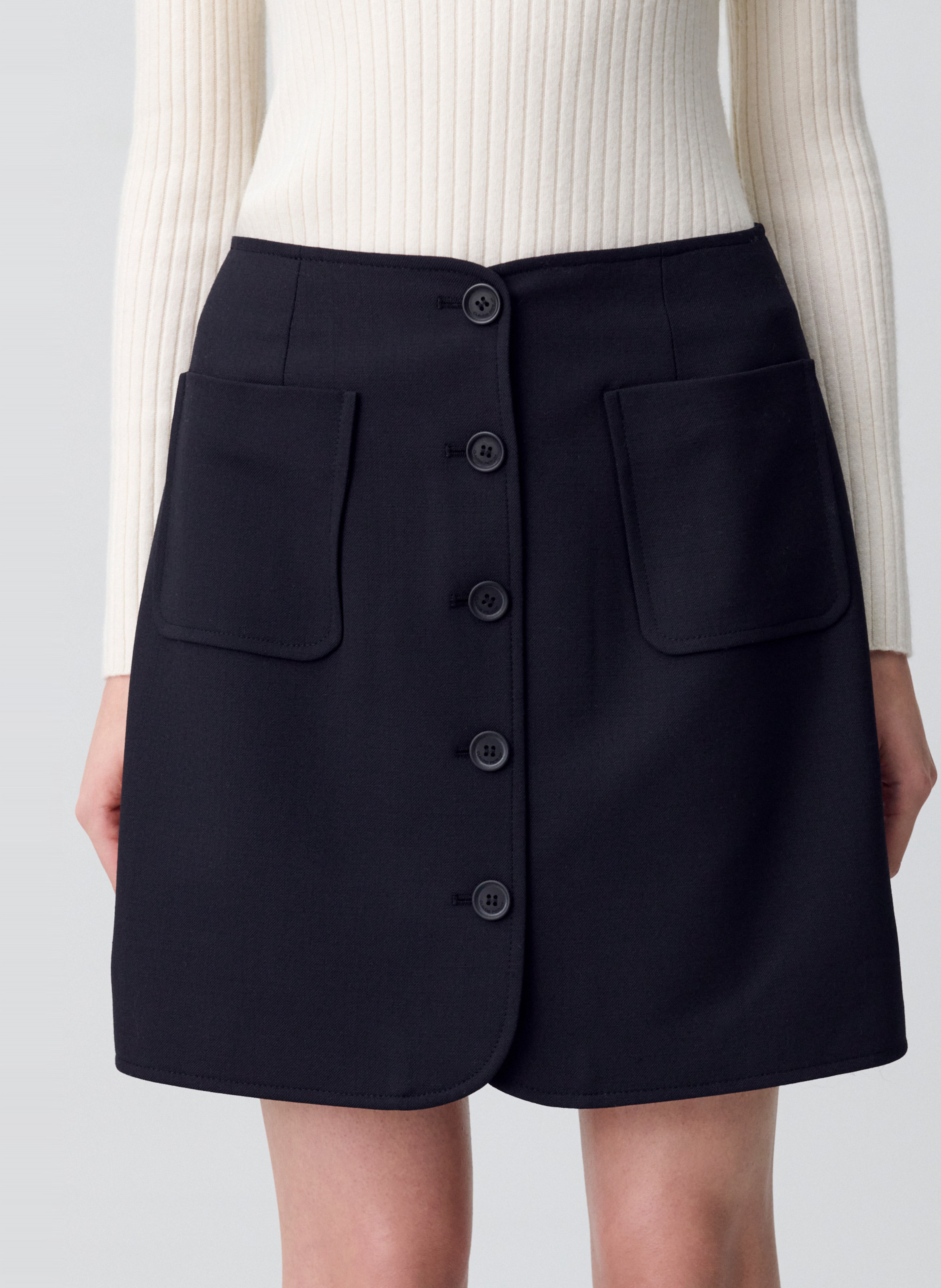 Jupe courte boutonnée en laine mélangée CLAUDIE PIERLOT Noir
