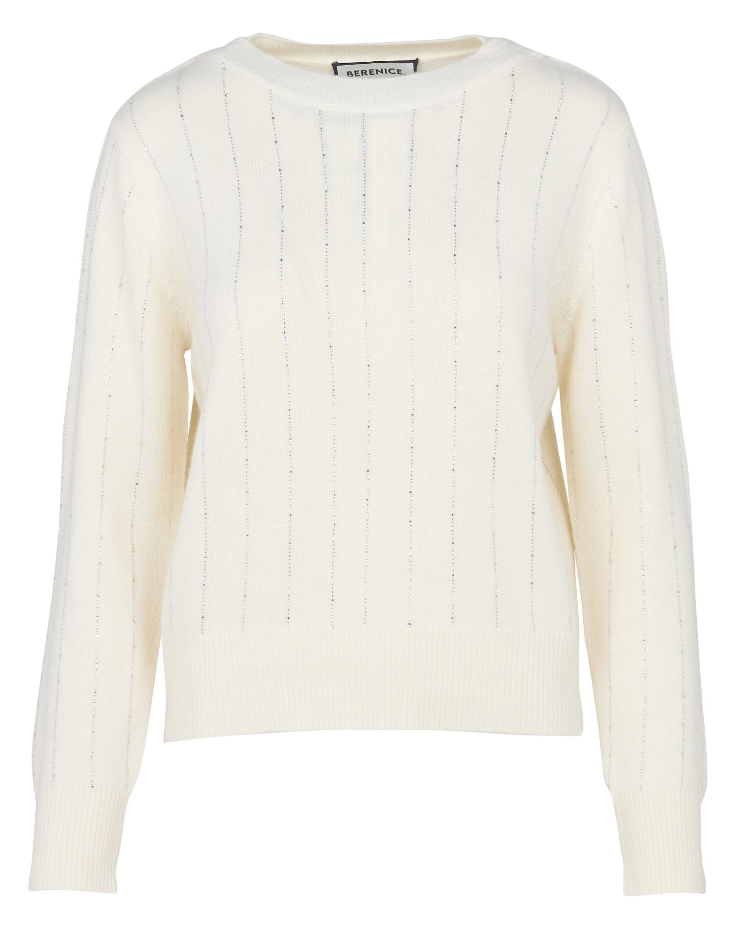 Pull ample col rond à strass en laine mérinos et cachemire BERENICE Beige