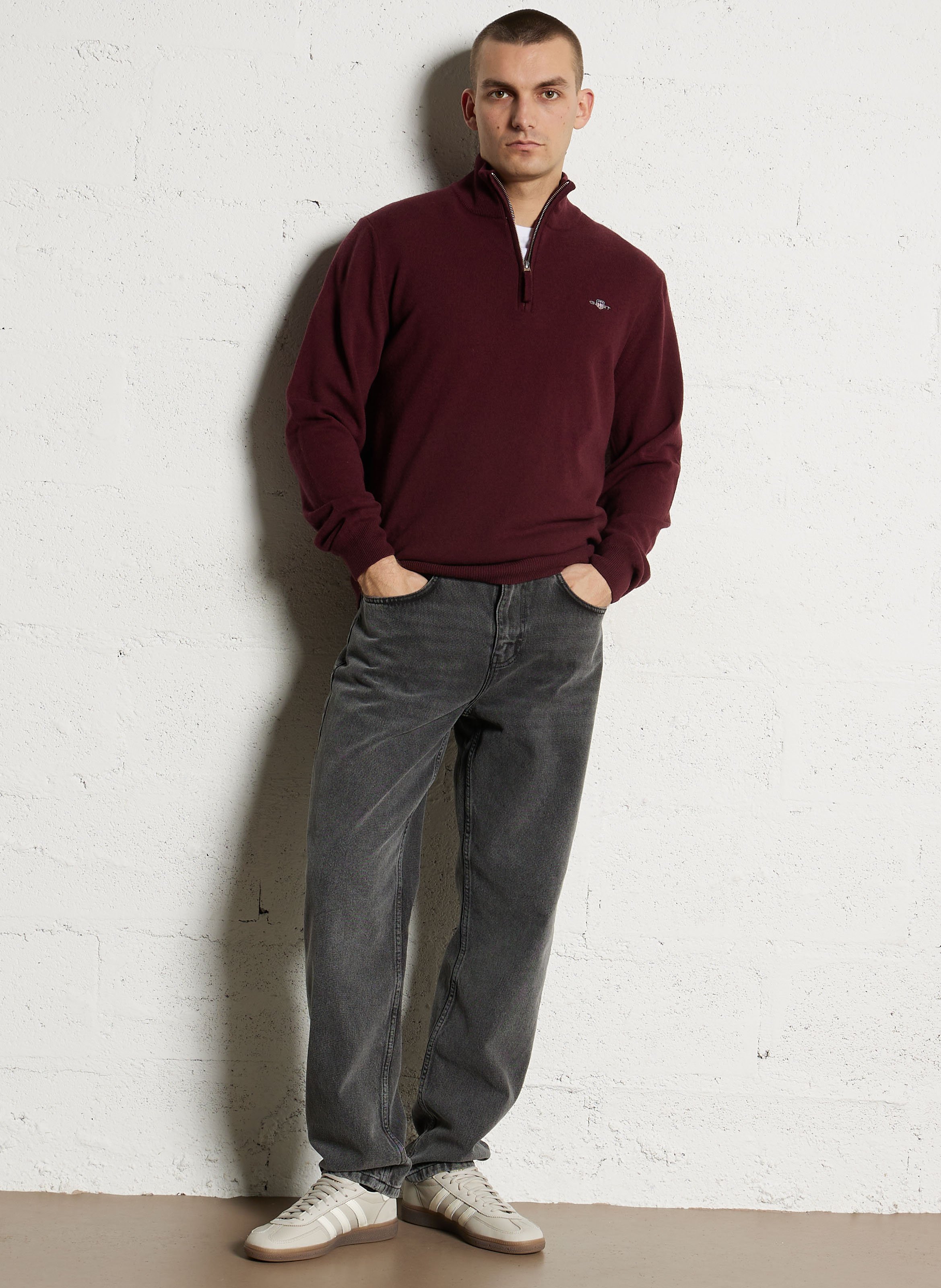 Pull droit col montant zippé en laine GANT Rouge