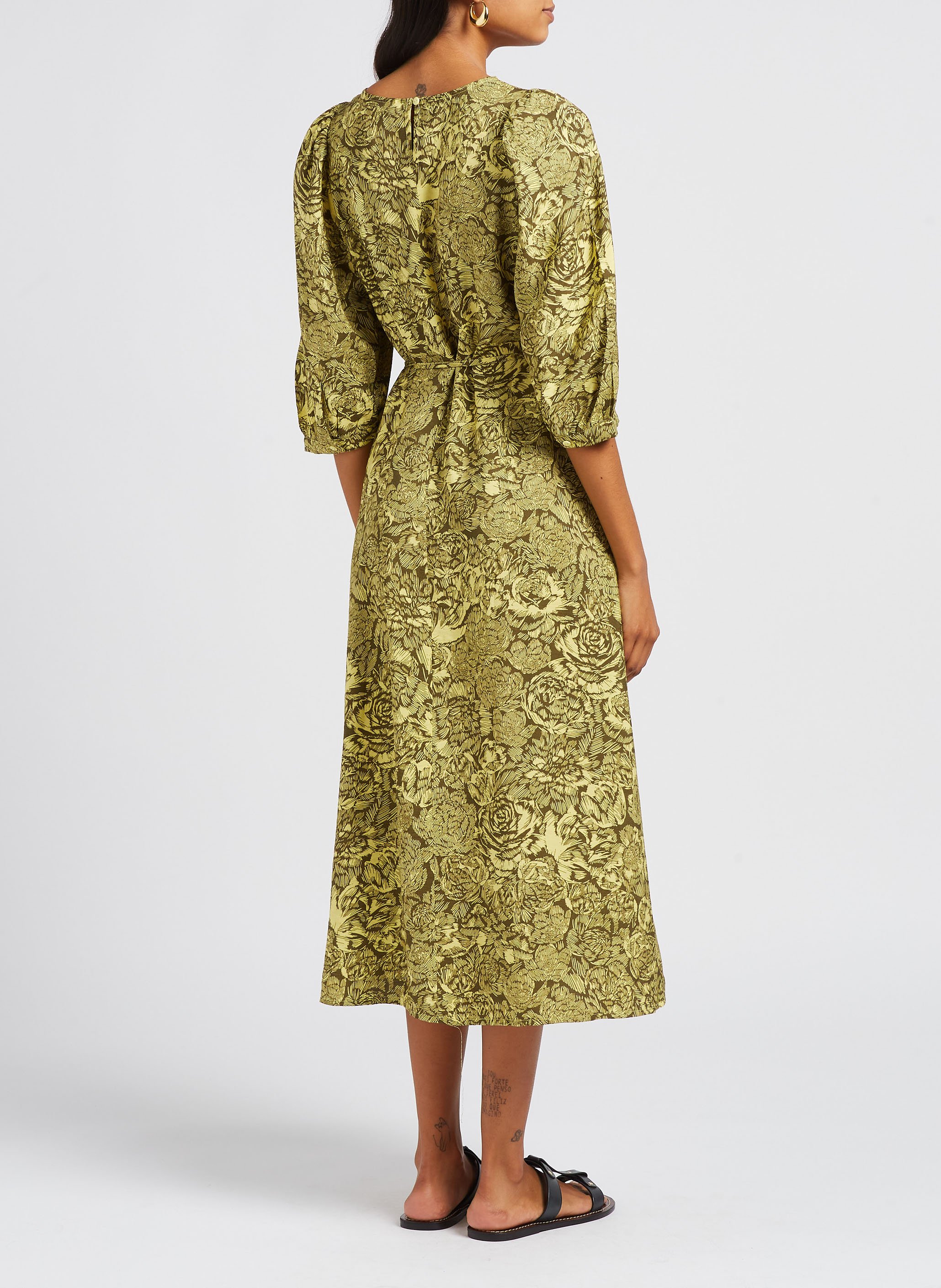 Robe midi col rond à imprimé  MOSS COPENHAGEN Jaune