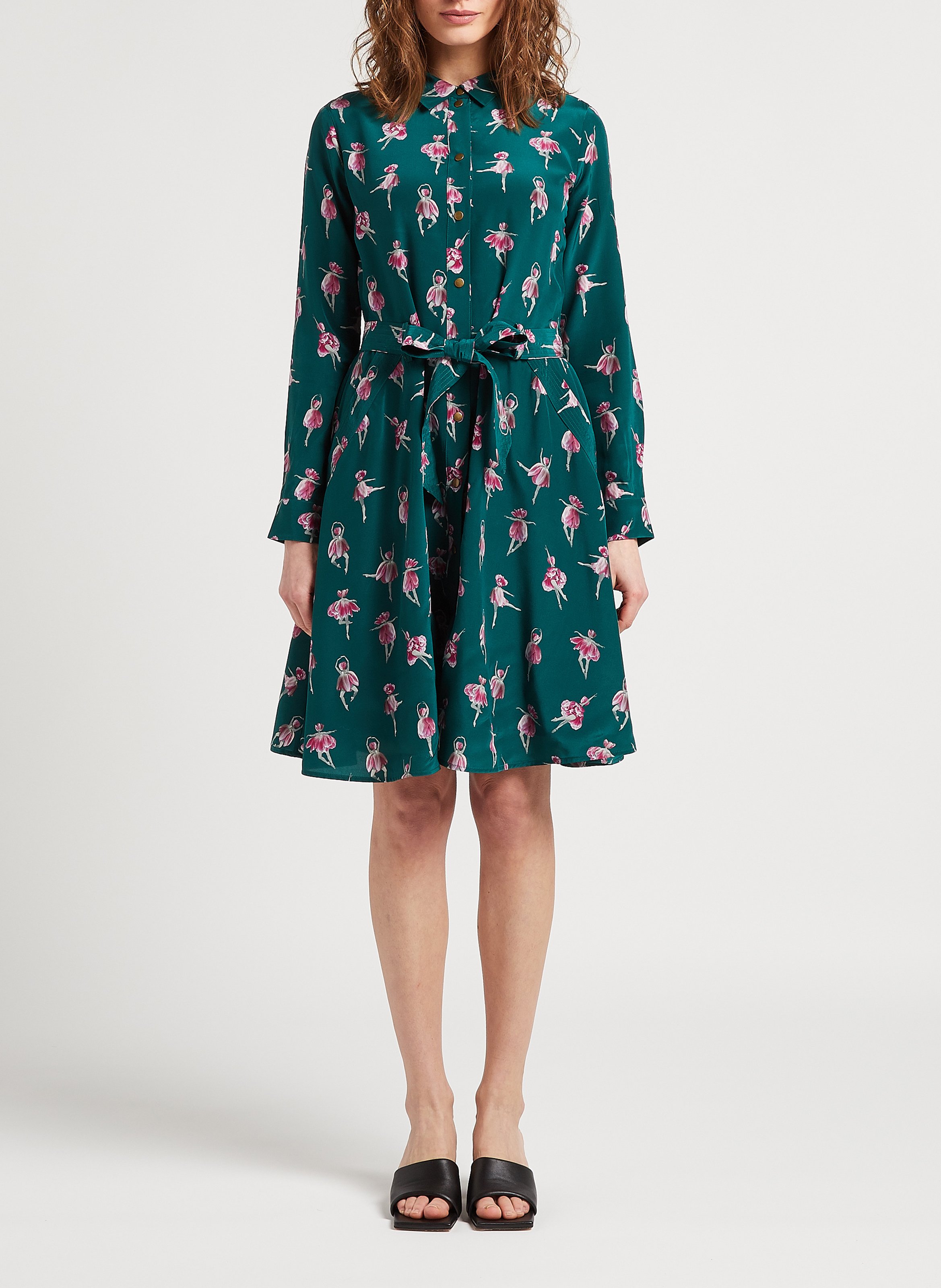 Halflange, zijden jurk met print SOI PARIS Groen