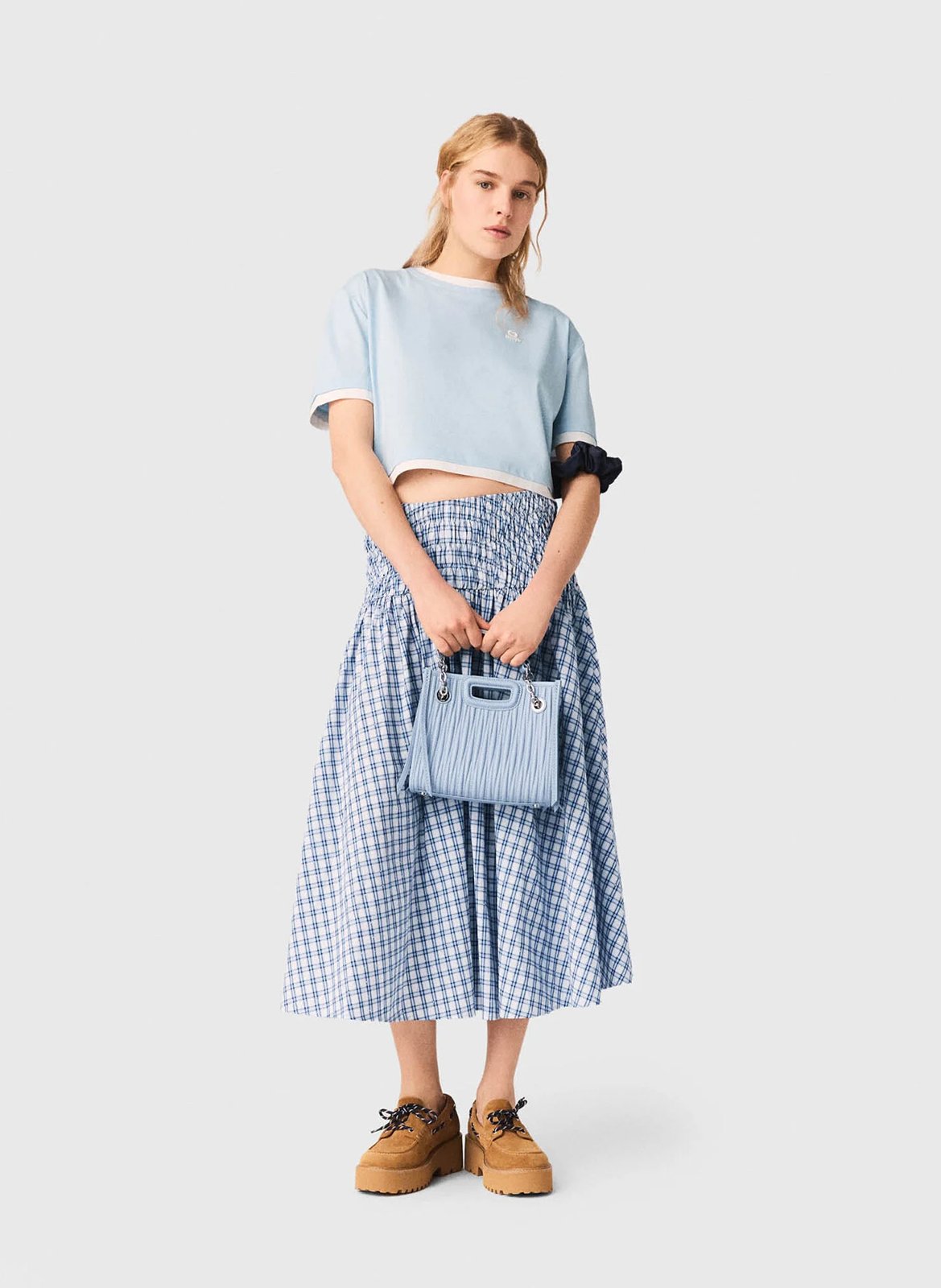 Tee-shirt court droit en coton MAJE Bleu