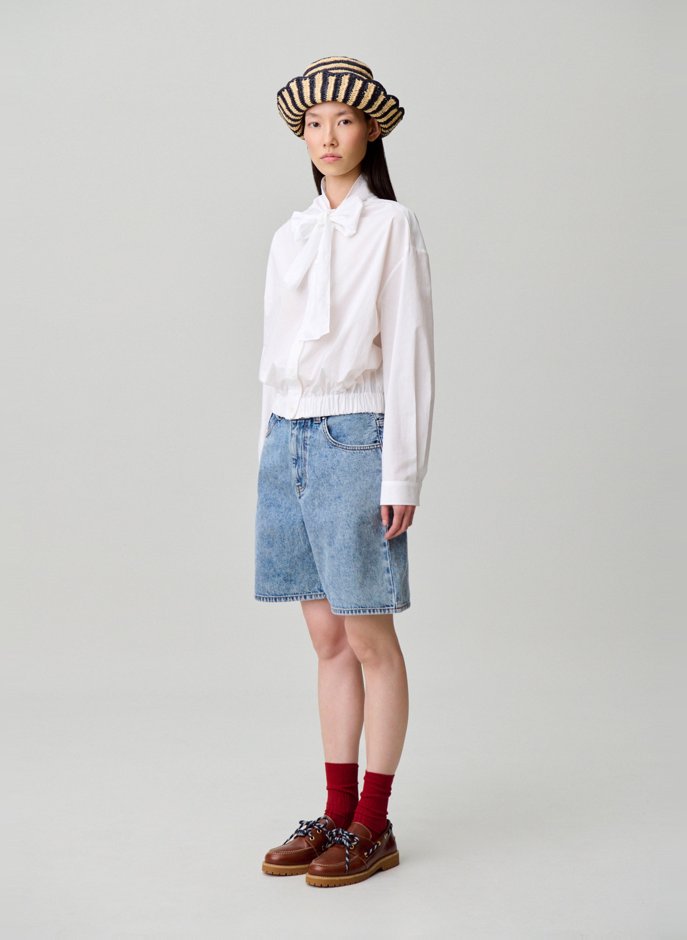 Straight cotton shirt with Lavallière collar CLAUDIE PIERLOT White