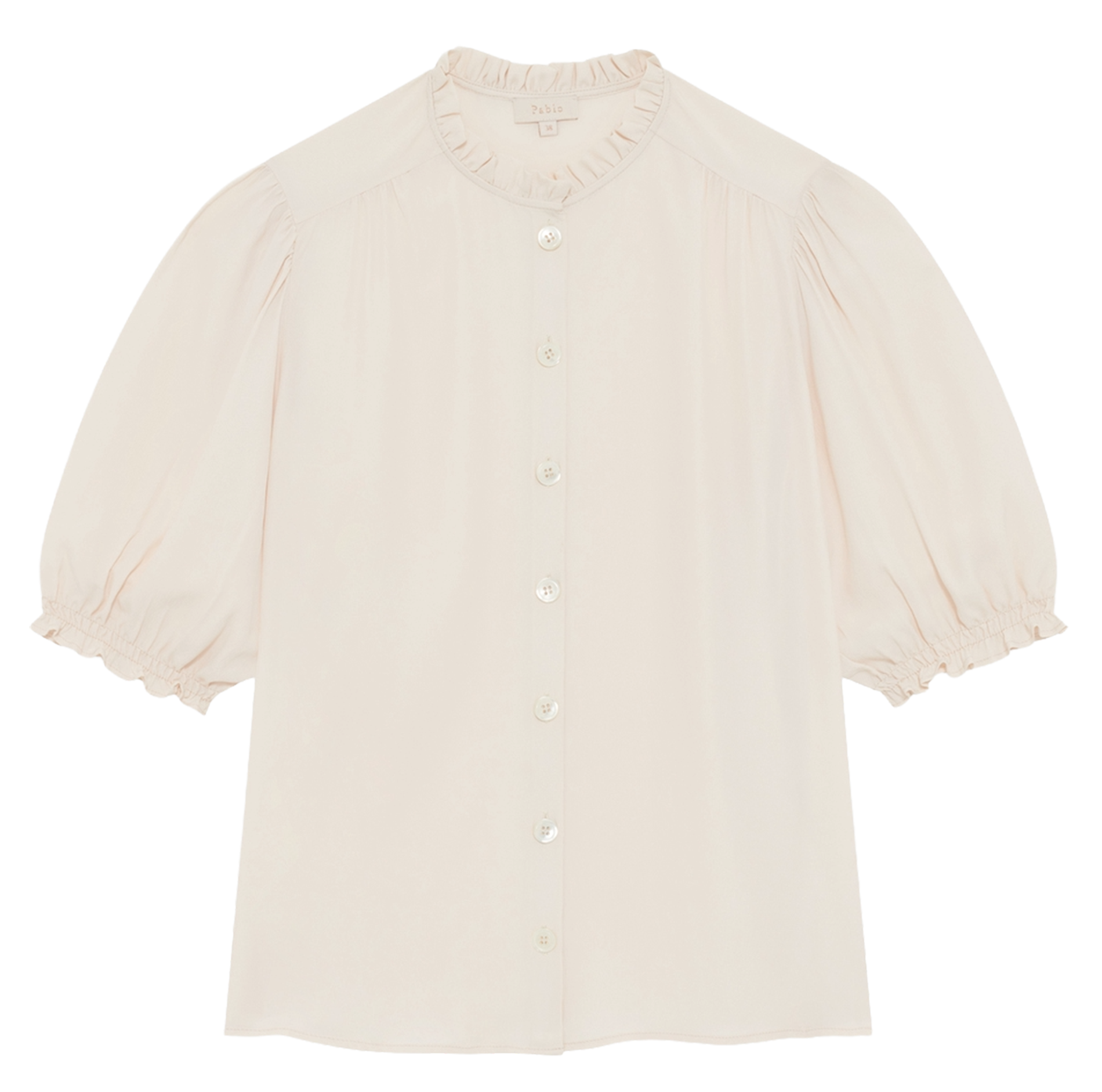 Chemise col montant à volants PABLO Beige