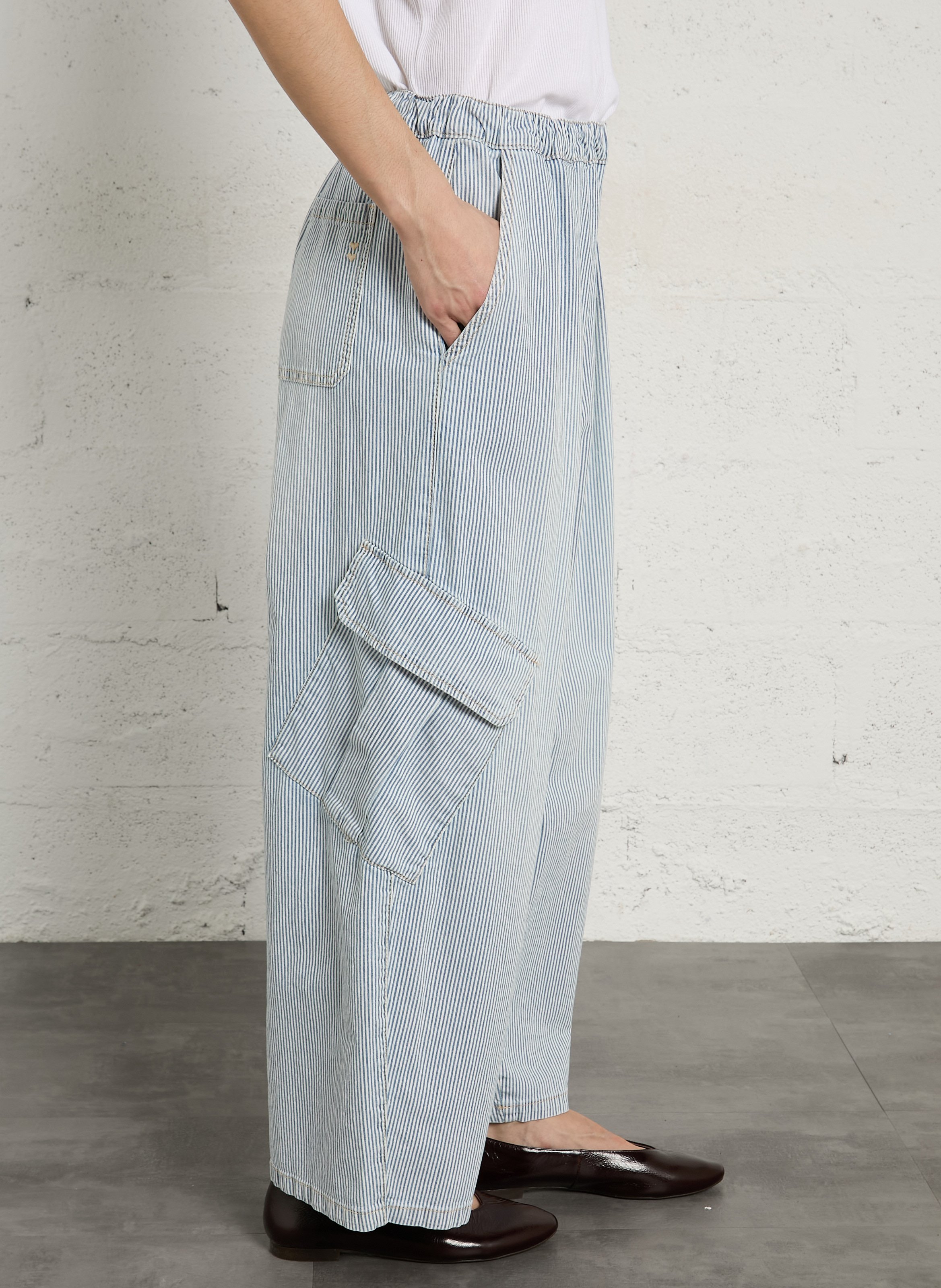 Wide cargo pants in striped mixed cotton PLEASE Blue