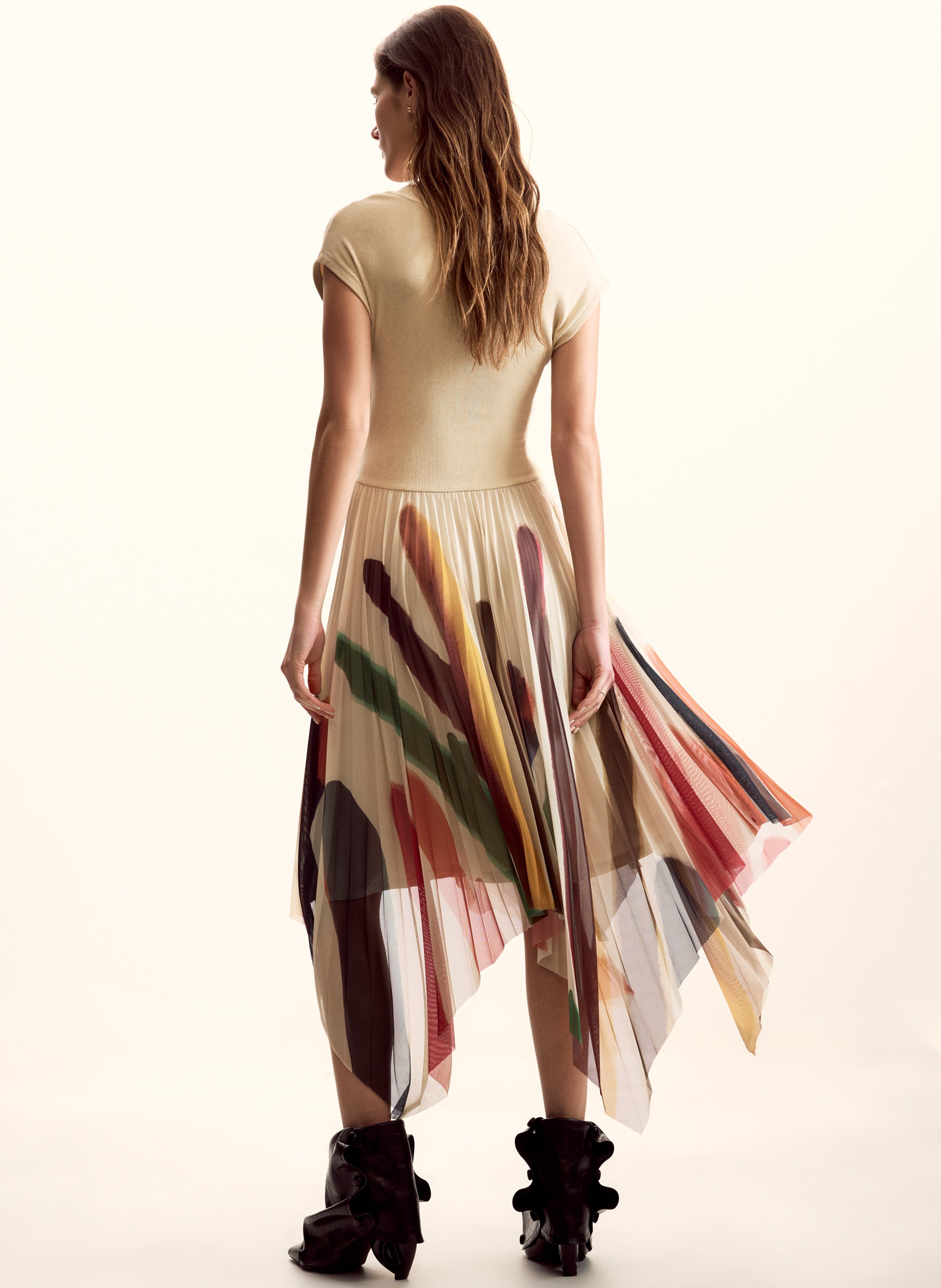 Robe midi col rond imprimée DESIGUAL Blanc