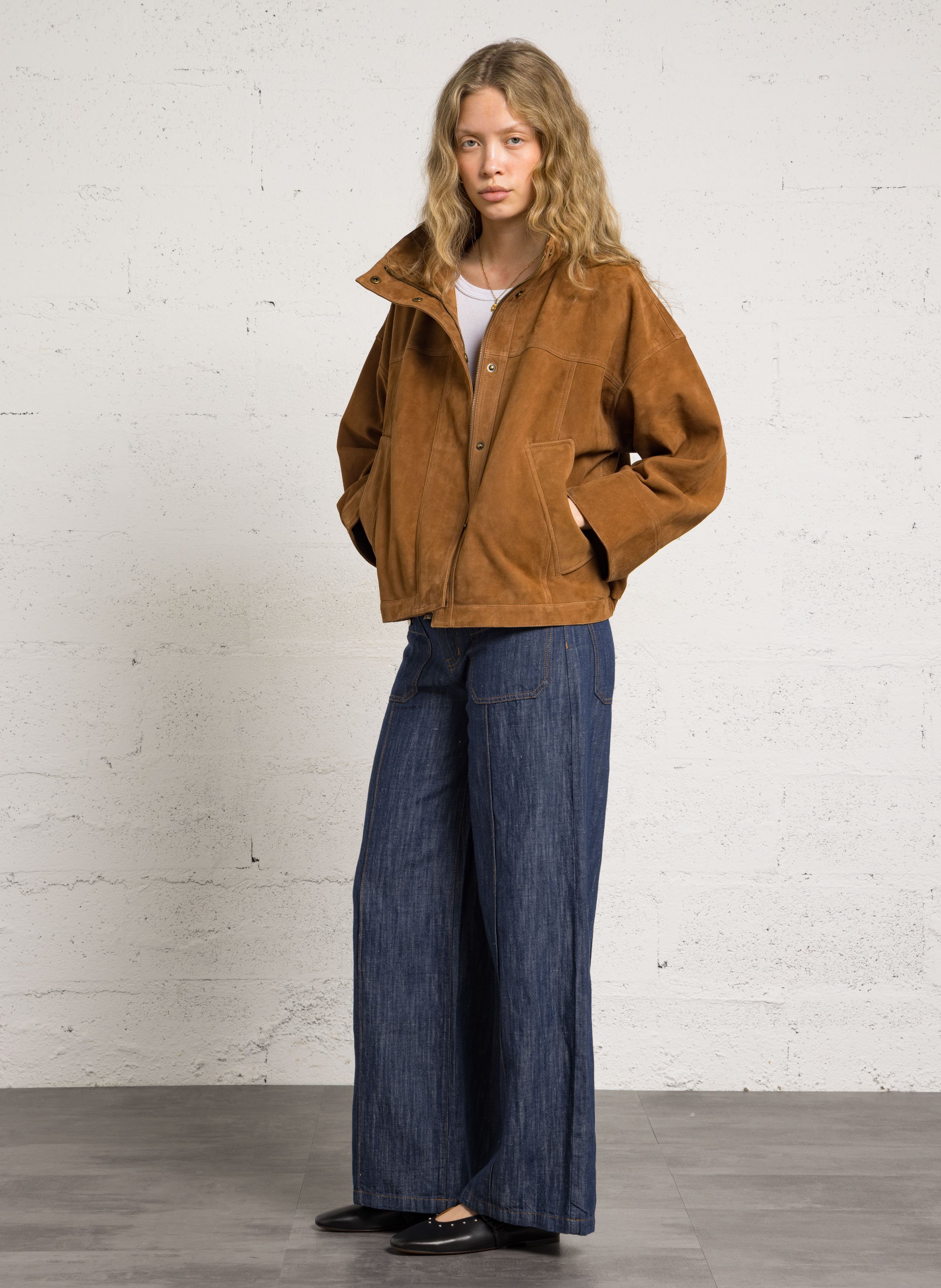 Velourslederjacke mit Stehkragen BELLEPIECE Braun