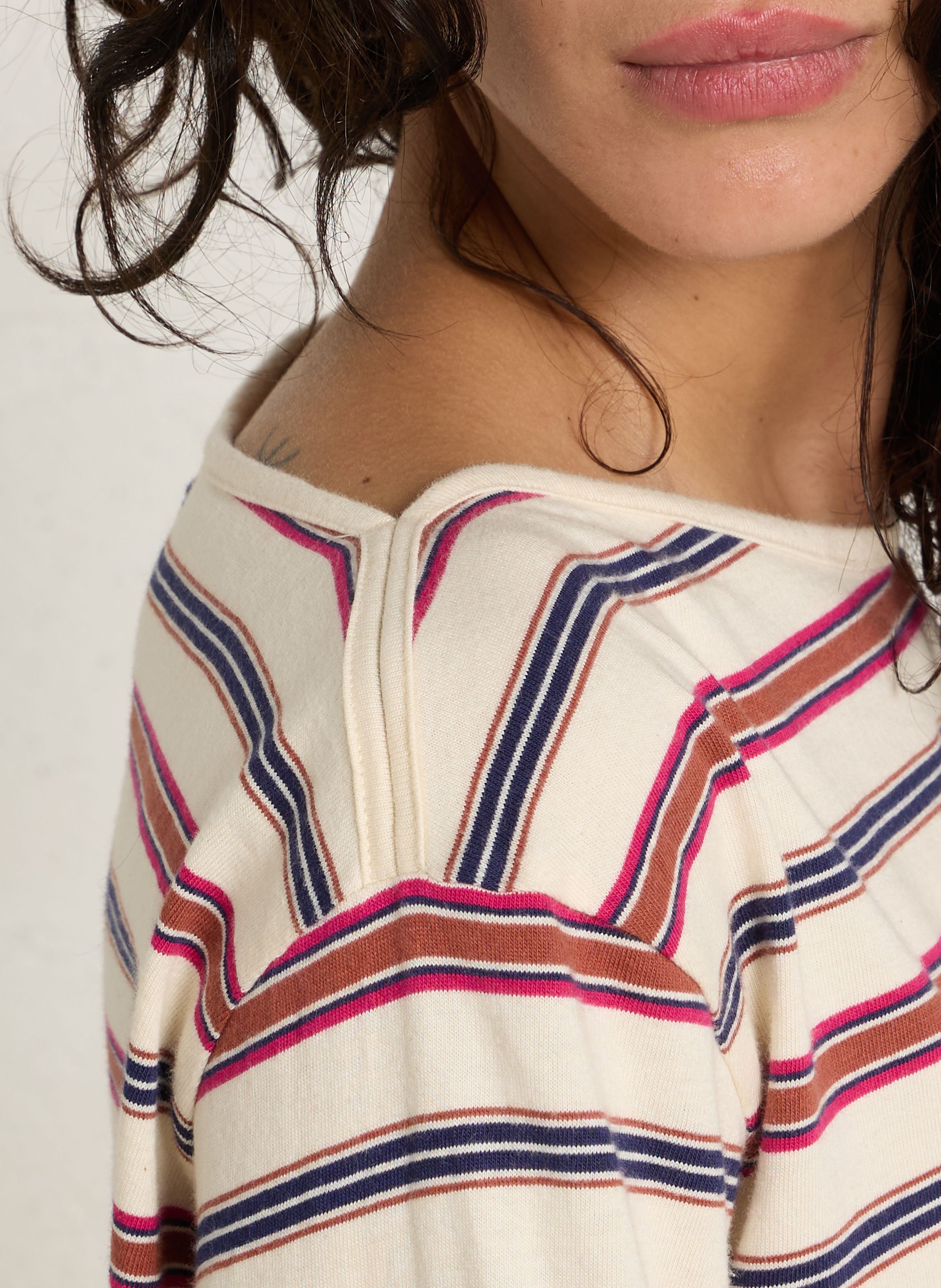 Striped long-sleeved boat-neck T-shirt LEON & HARPER Beige