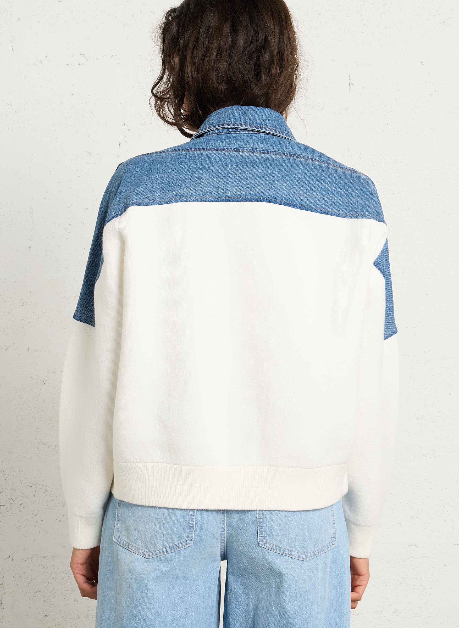 Classic collar bi-material cardigan MAISON 123 White