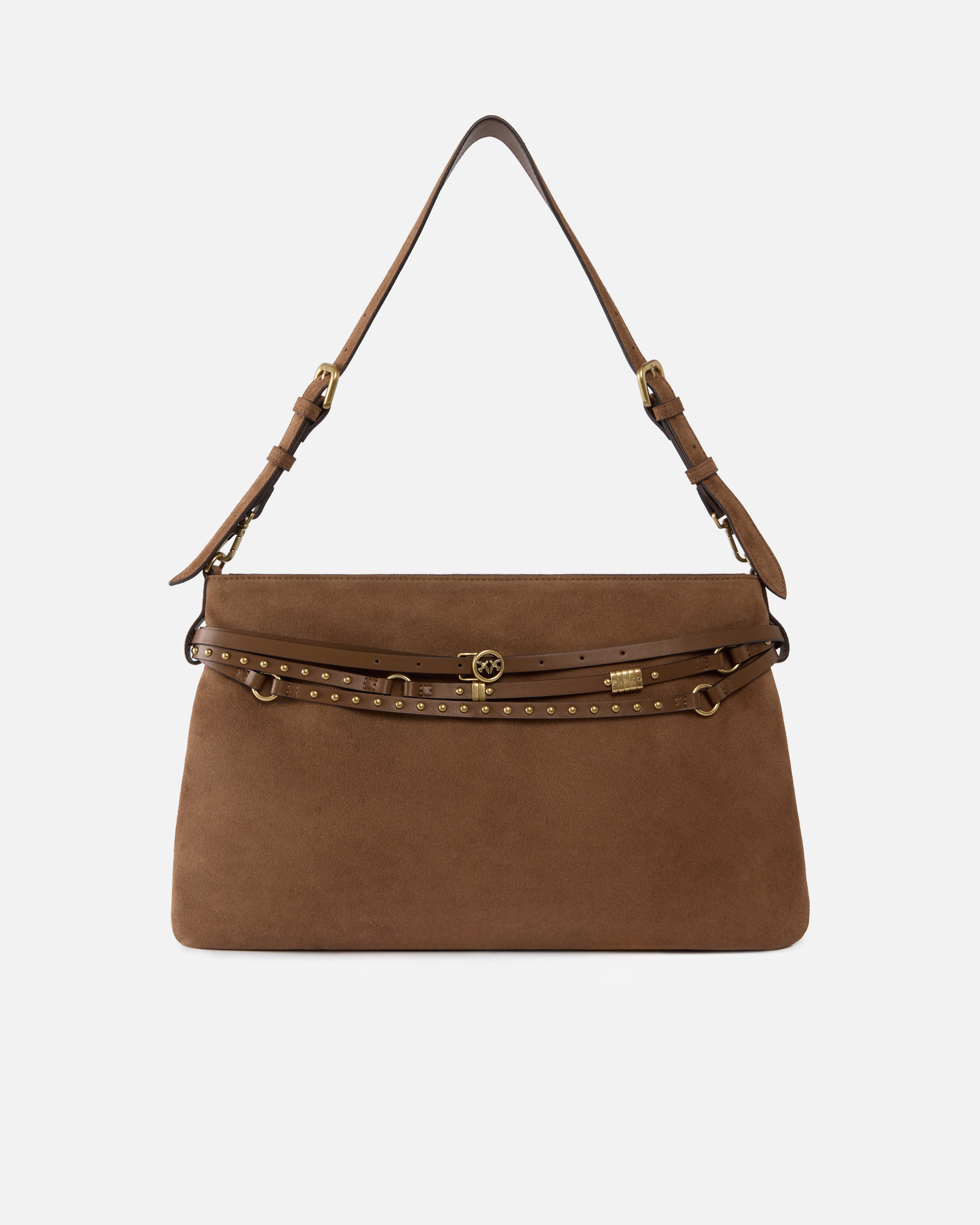 Grand sac porté épaule belt bag big en daim PINKO Marron