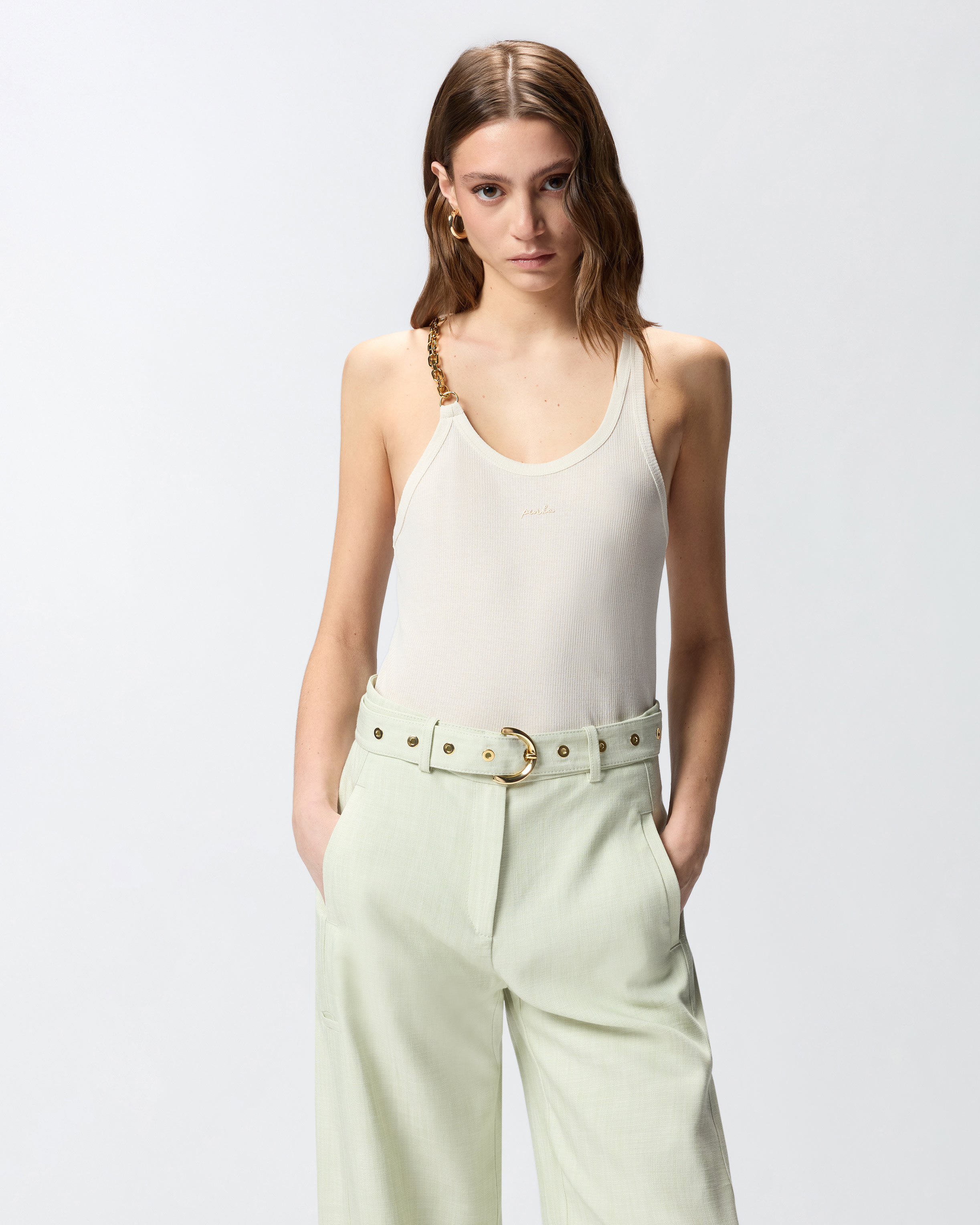 Sleeveless top with chain PINKO Beige