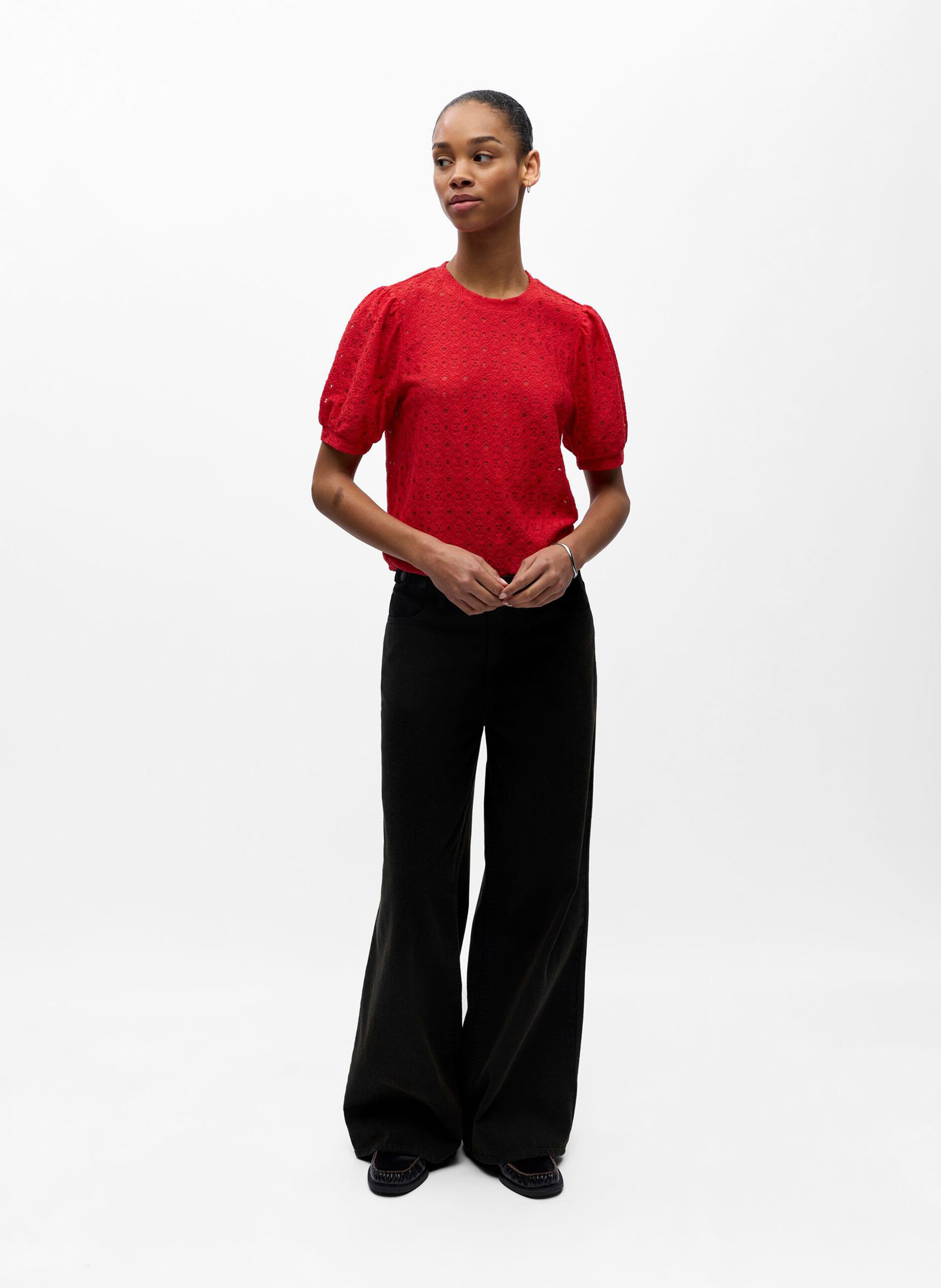 Gerade geschnittenes Spitzentop OBJECT Rot