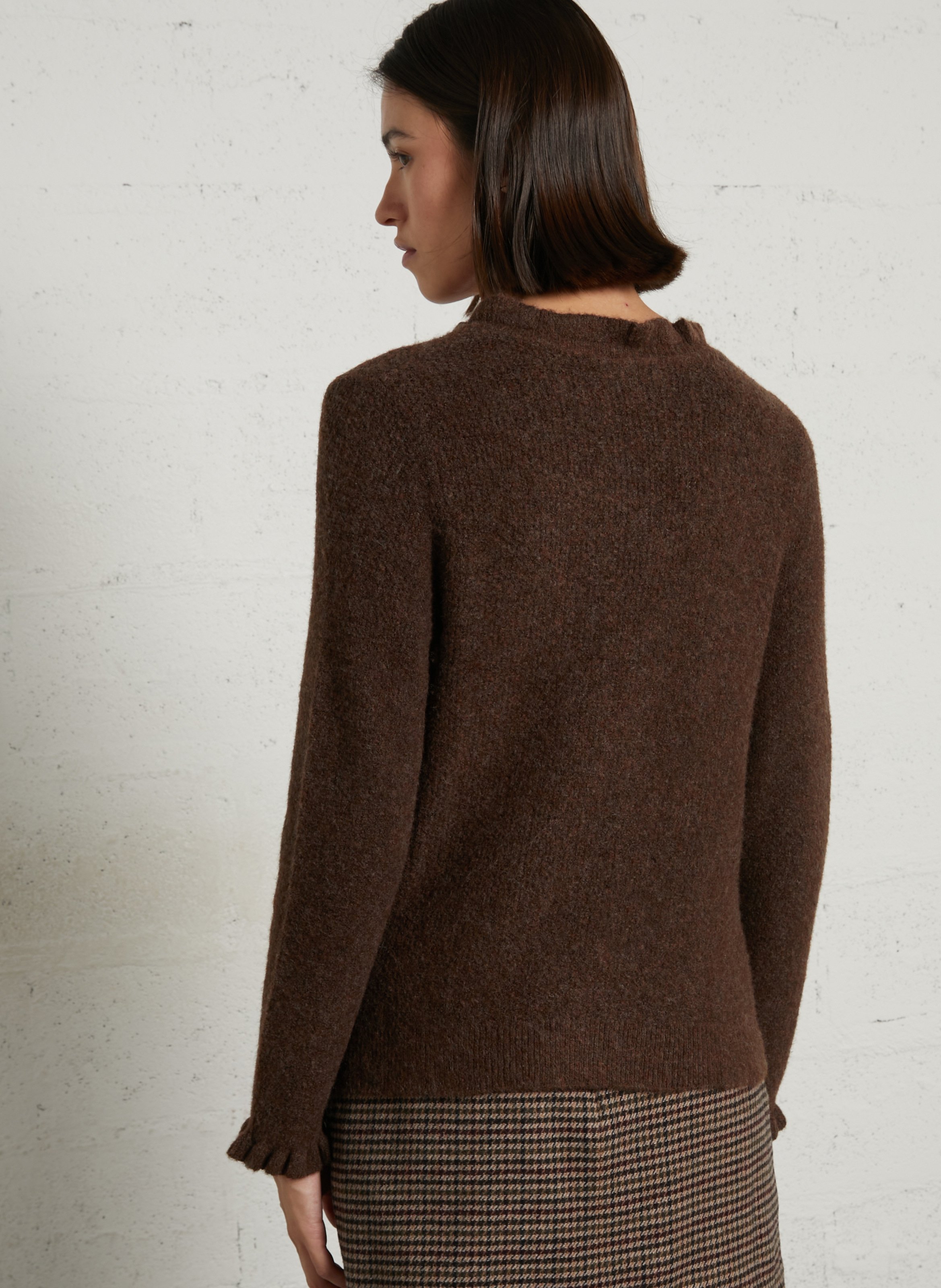 Gilet droit col rond volanté LA PETITE ETOILE Marron