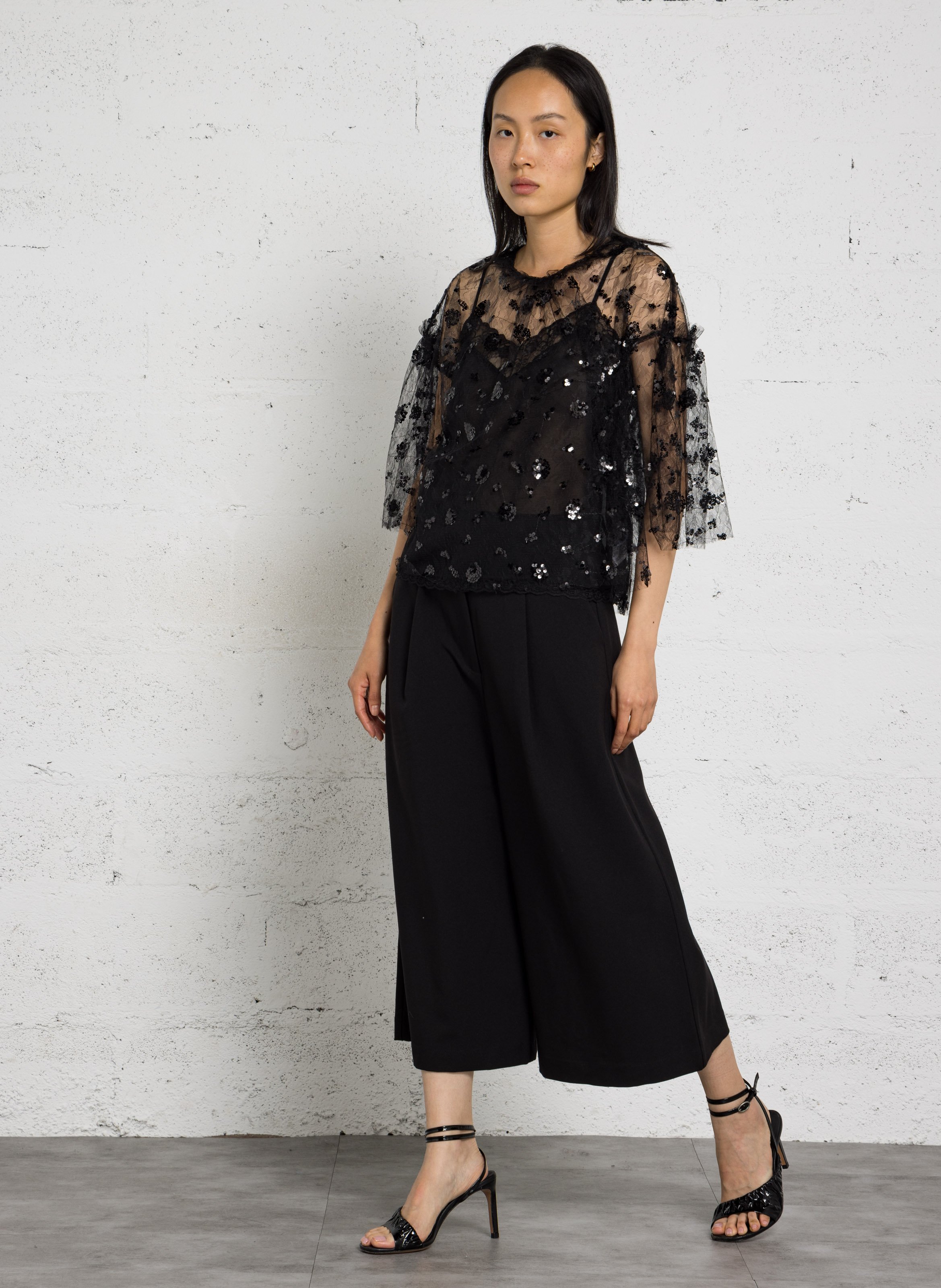 Top transparent manches courtes STELLA NOVA Noir