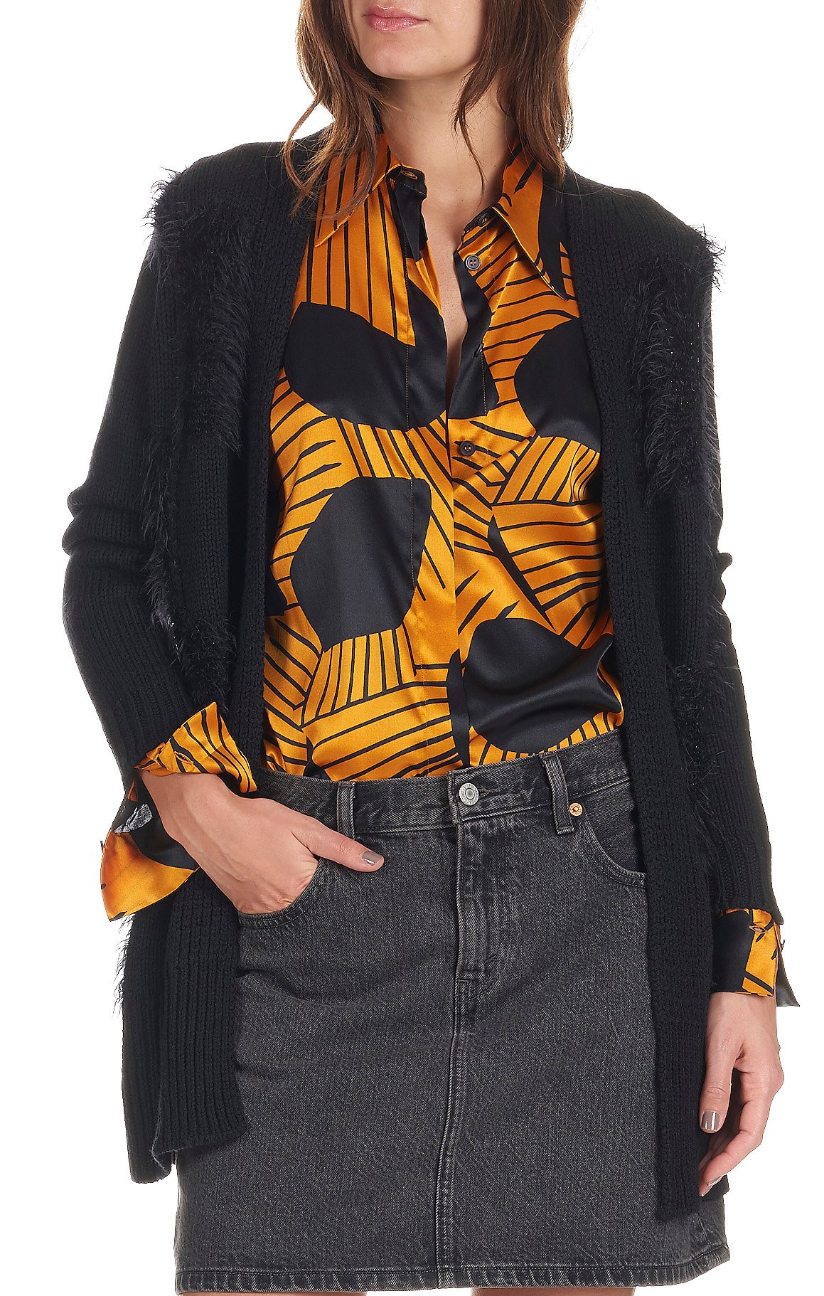 Long wool open cardigan ATTIC AND BARN Black