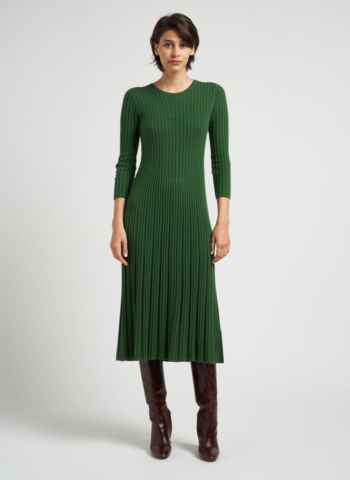 Vestido largo punto cuadros verde - Mujer
